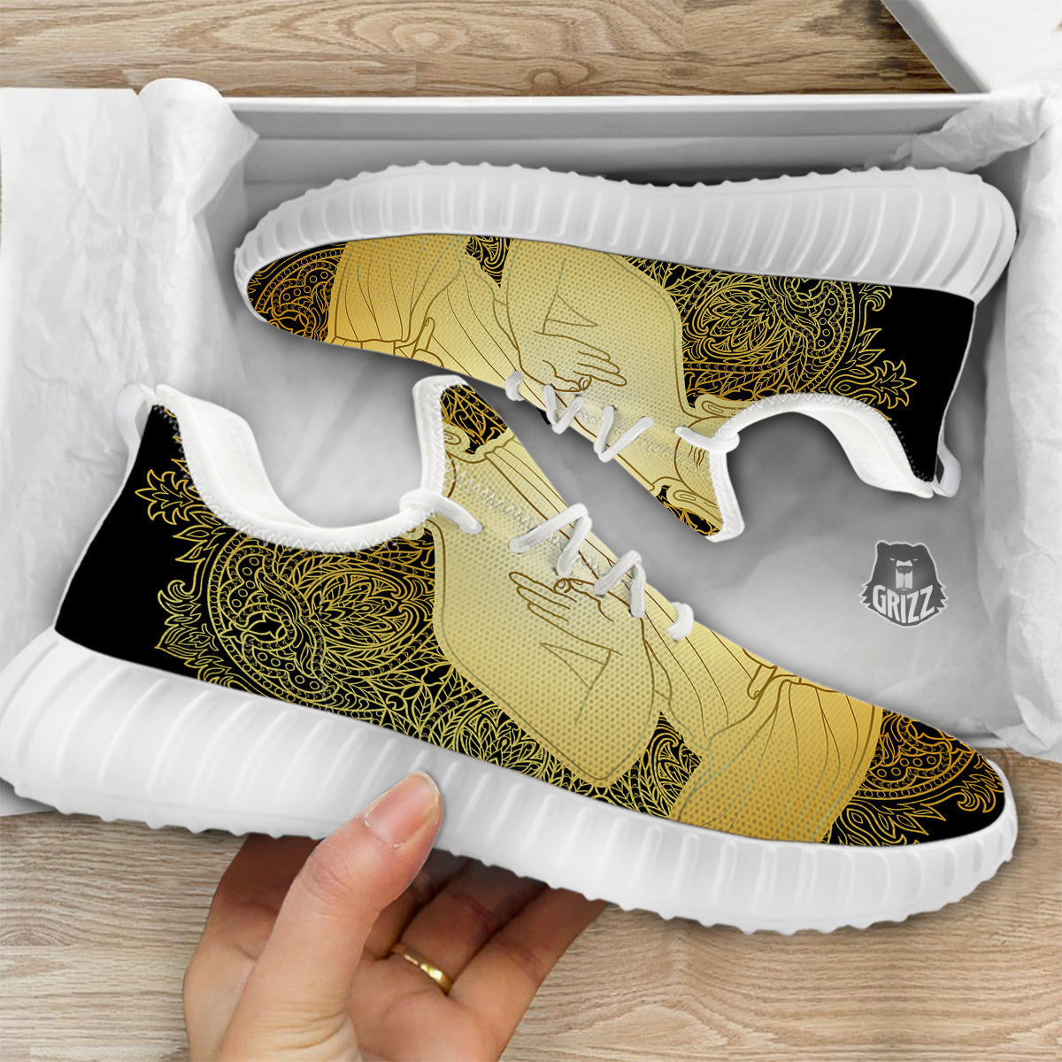 Mandala Buddha Statue Print White Walking Shoes-grizzshop