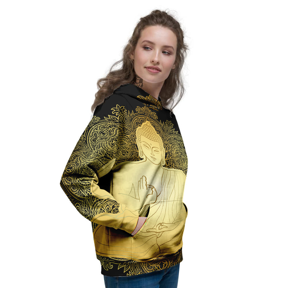 Mandala Buddha Statue Print Women's Hoodie-grizzshop