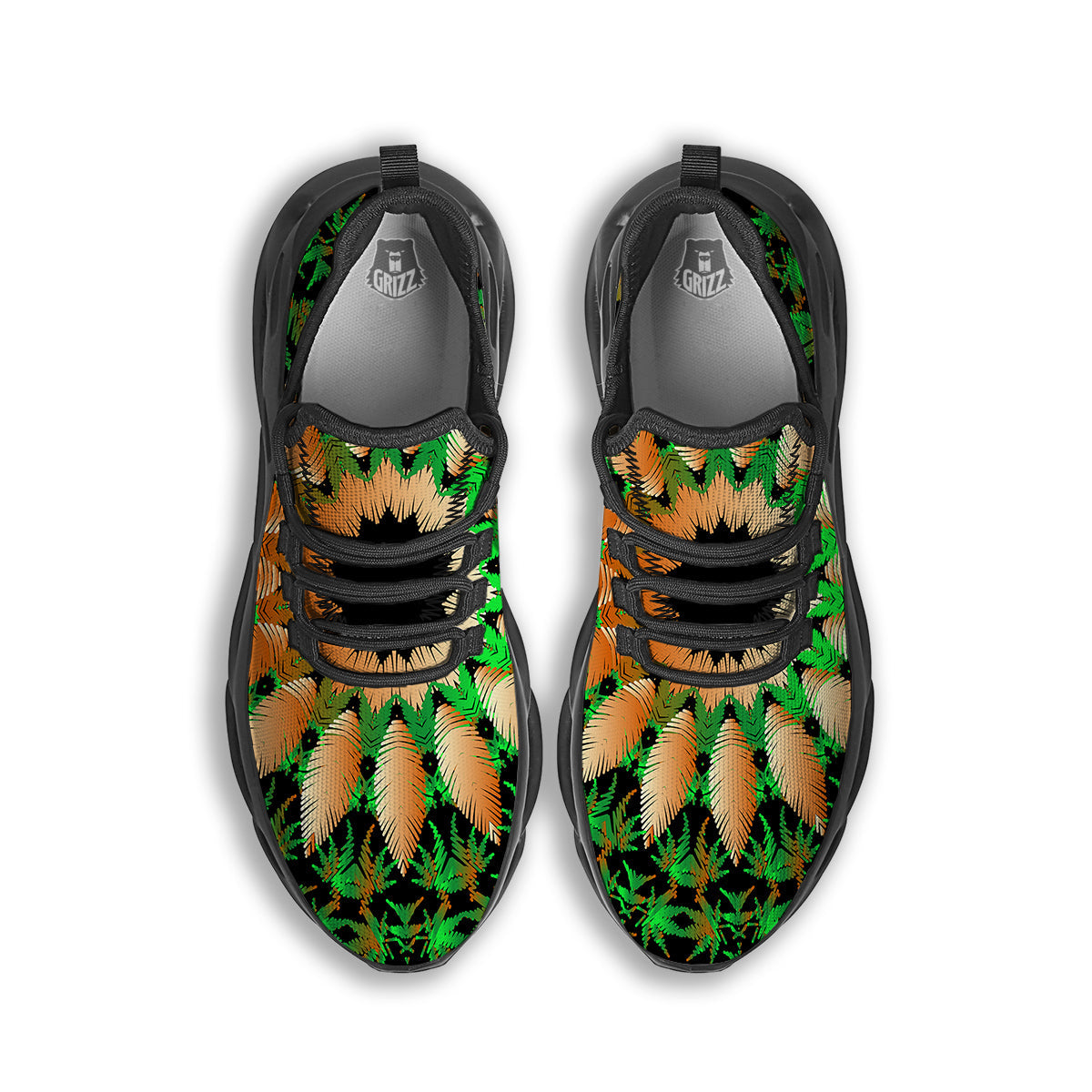 Mandala Cannabis Leaf Print Black Running Shoes-grizzshop