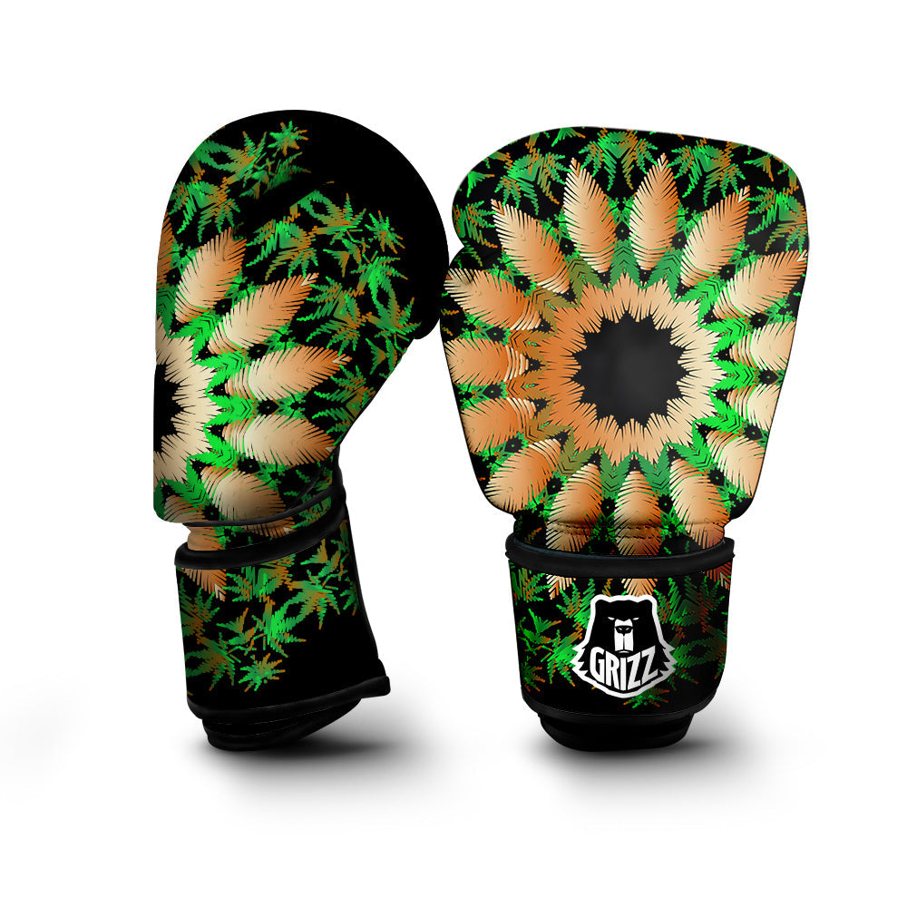 Mandala Cannabis Leaf Print Boxing Gloves-grizzshop