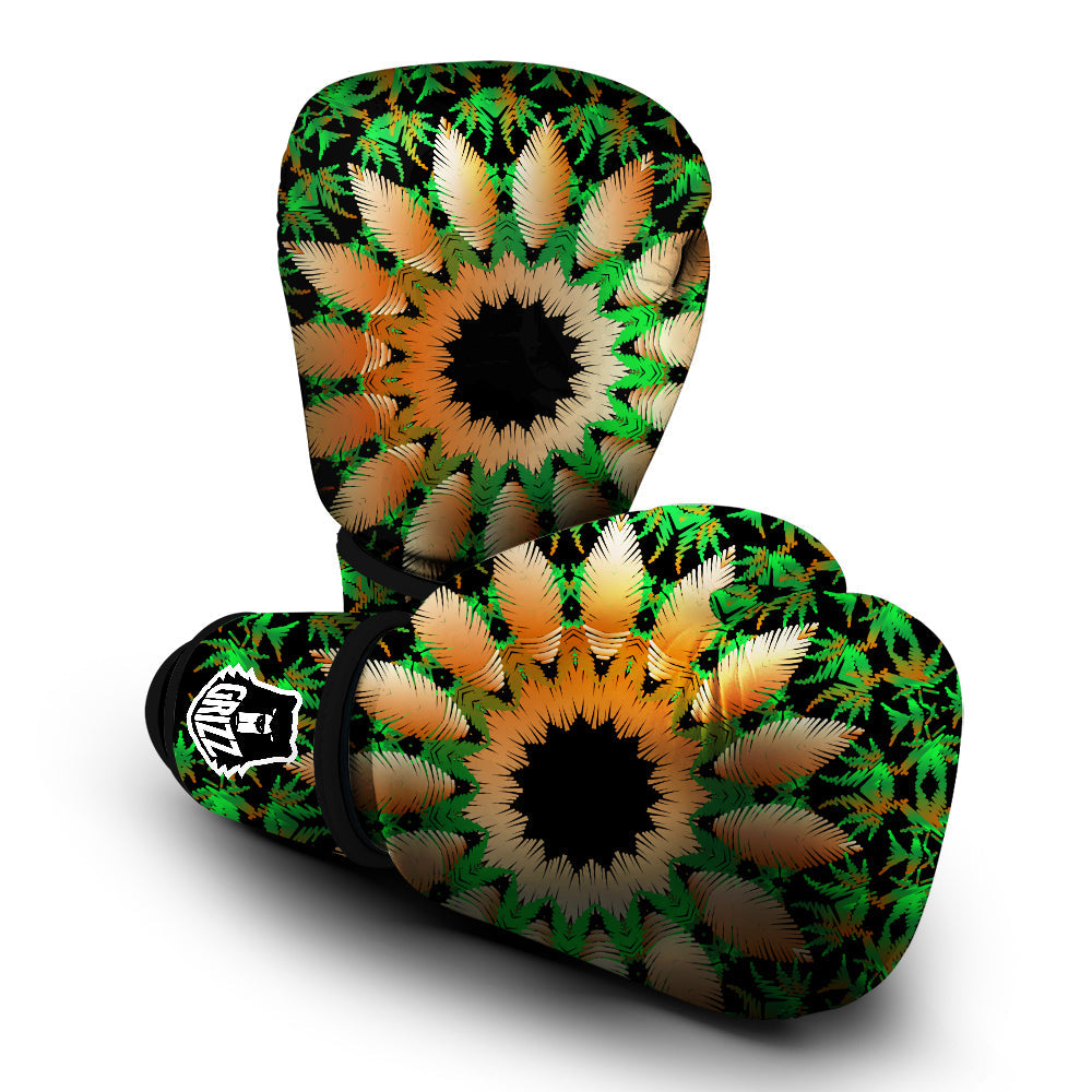 Mandala Cannabis Leaf Print Boxing Gloves-grizzshop