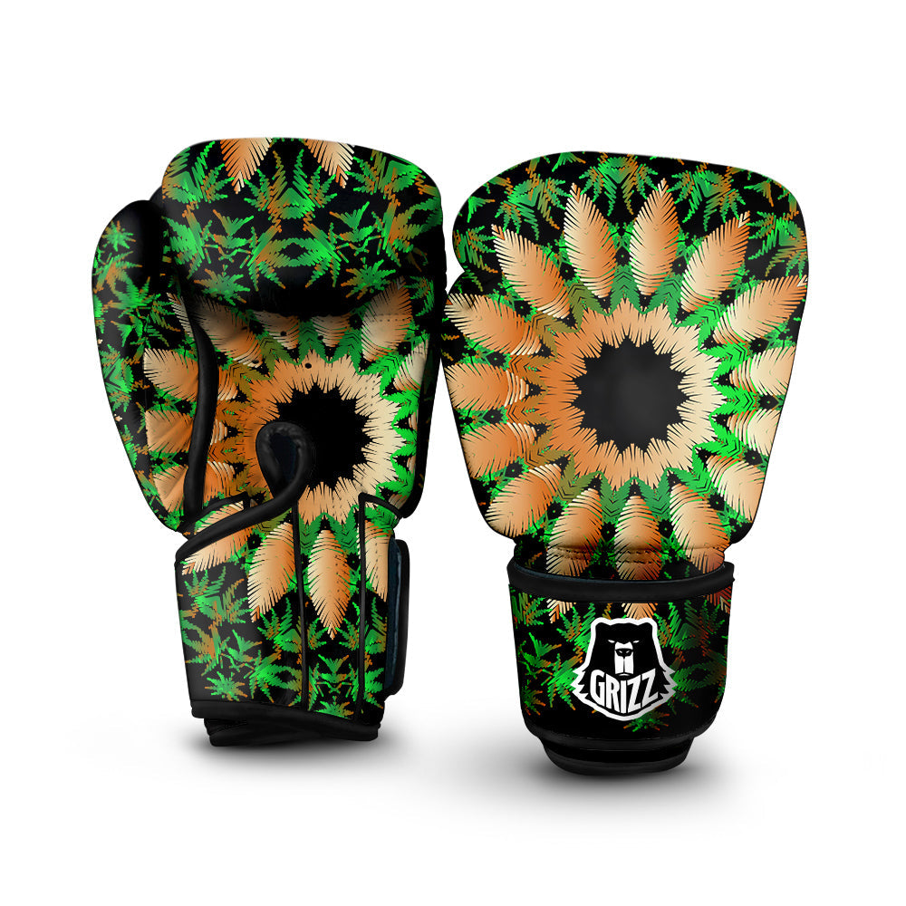 Mandala Cannabis Leaf Print Boxing Gloves-grizzshop
