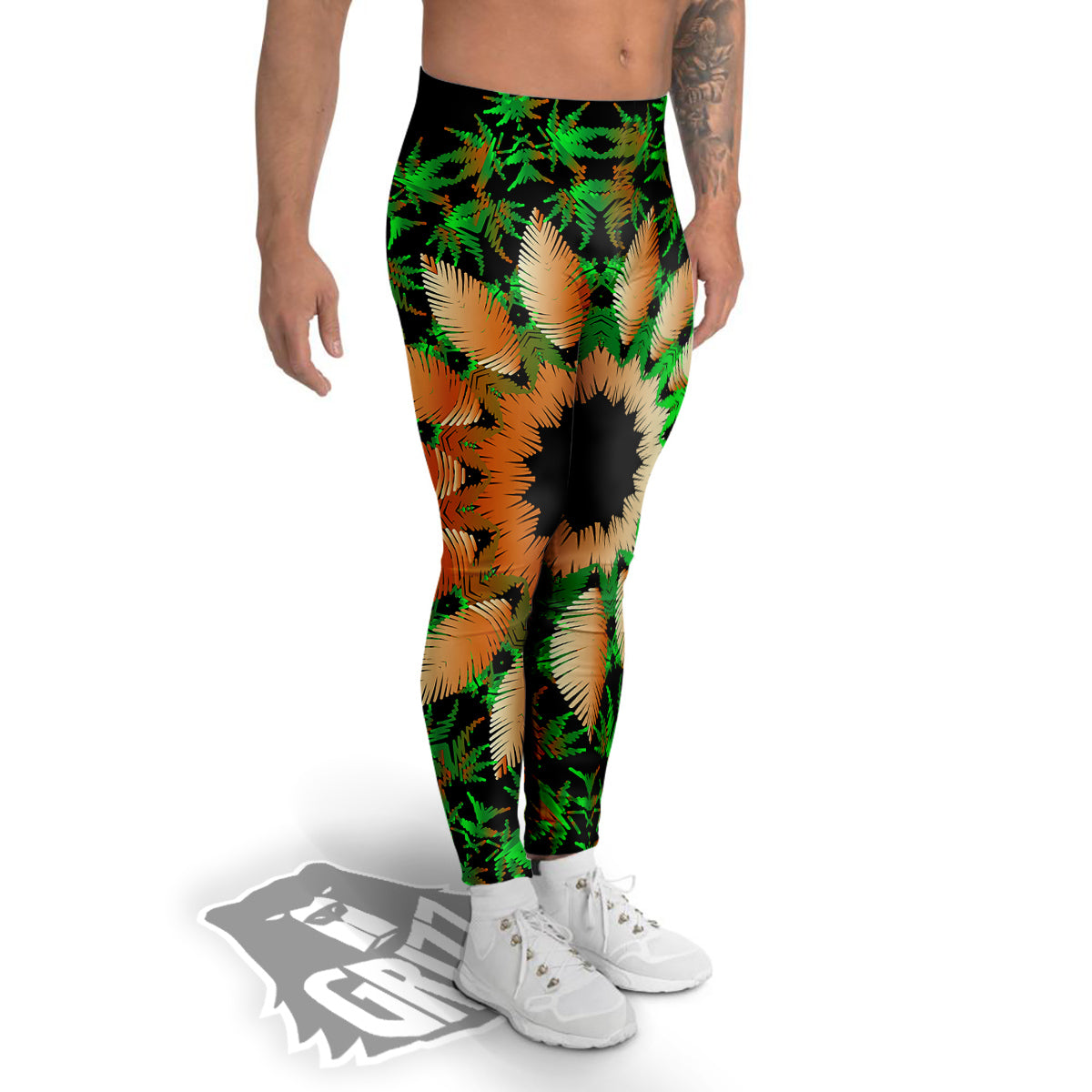 Mandala Cannabis Leaf Print Men's Leggings-grizzshop