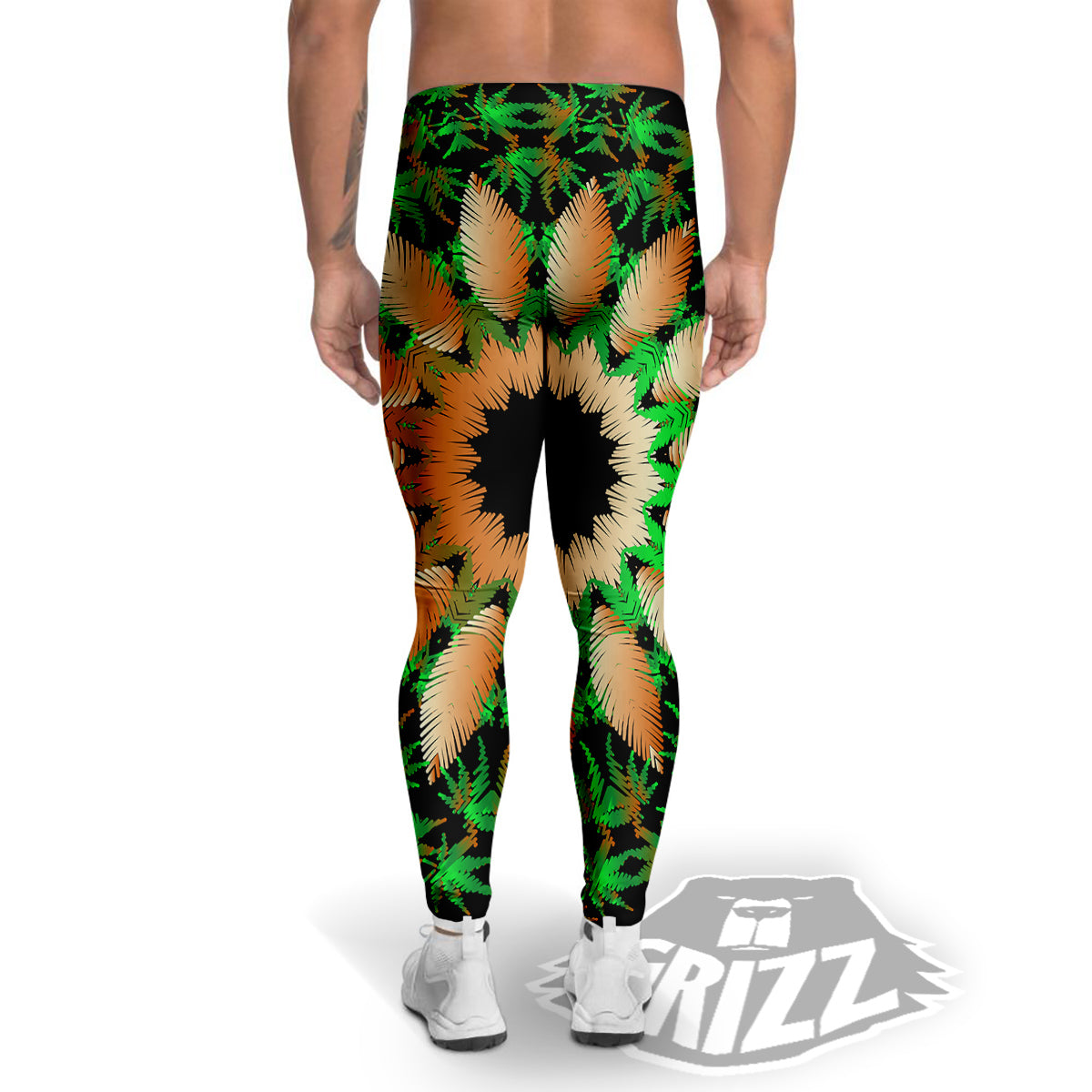 Mandala Cannabis Leaf Print Men's Leggings-grizzshop