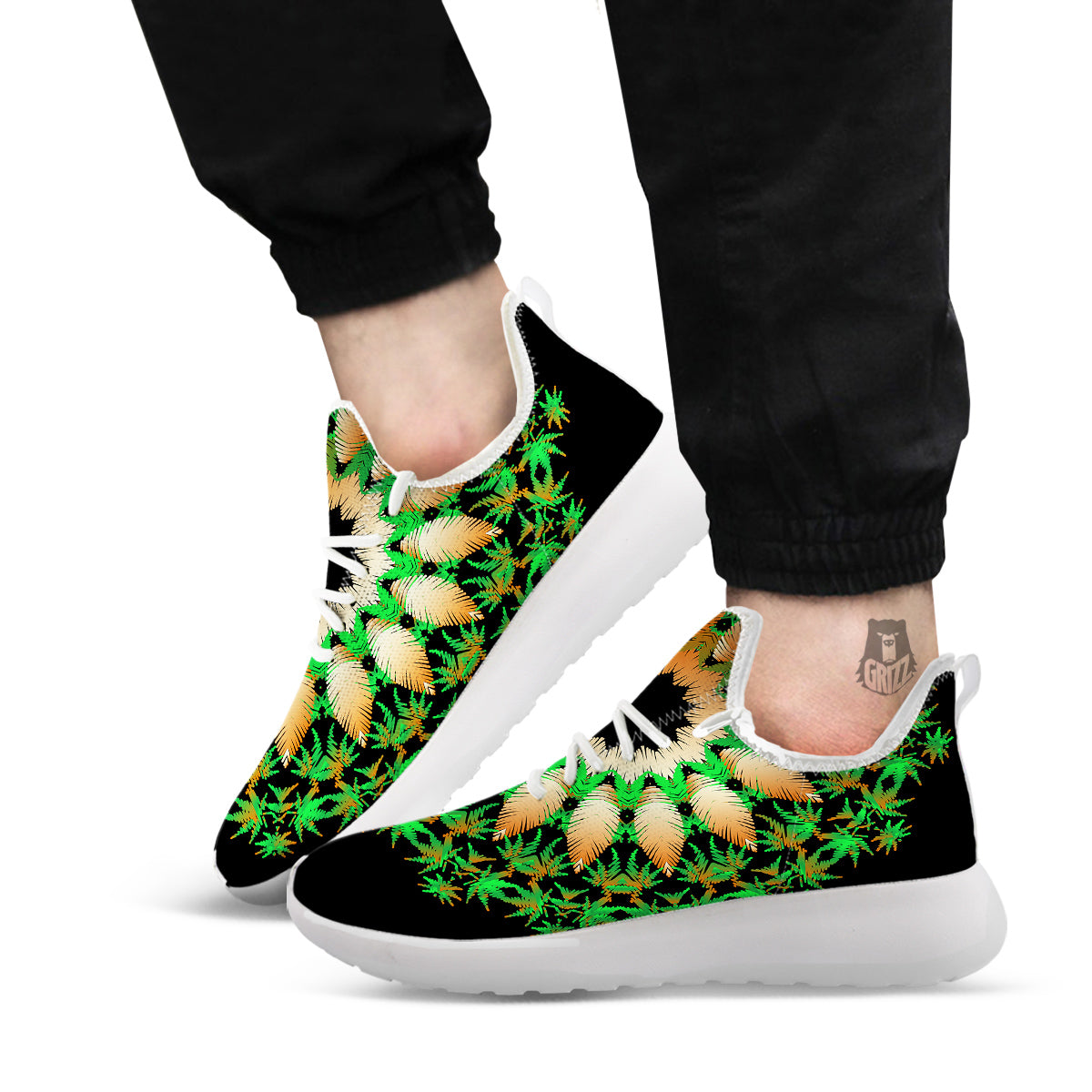 Mandala Cannabis Leaf Print White Athletic Shoes-grizzshop