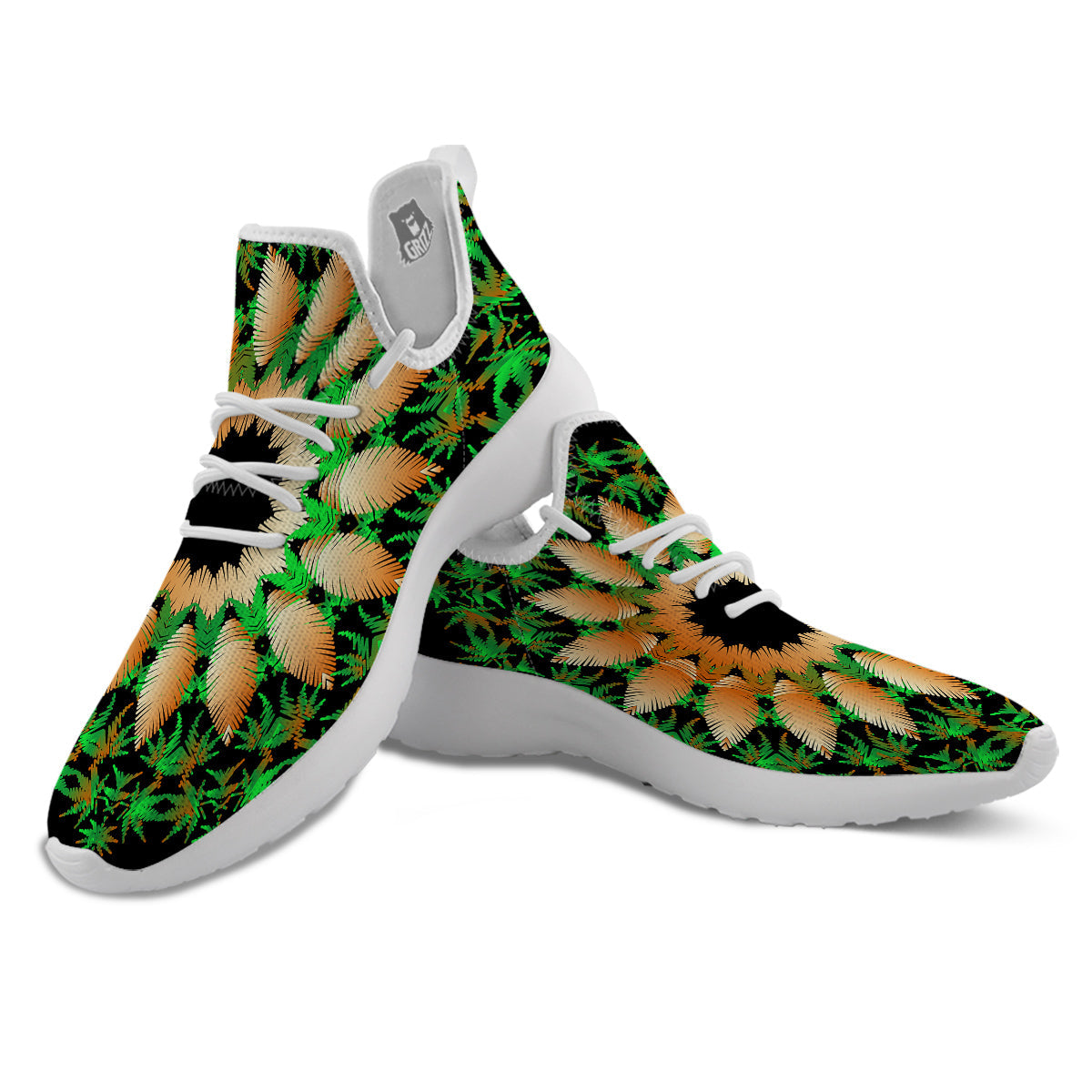 Mandala Cannabis Leaf Print White Athletic Shoes-grizzshop