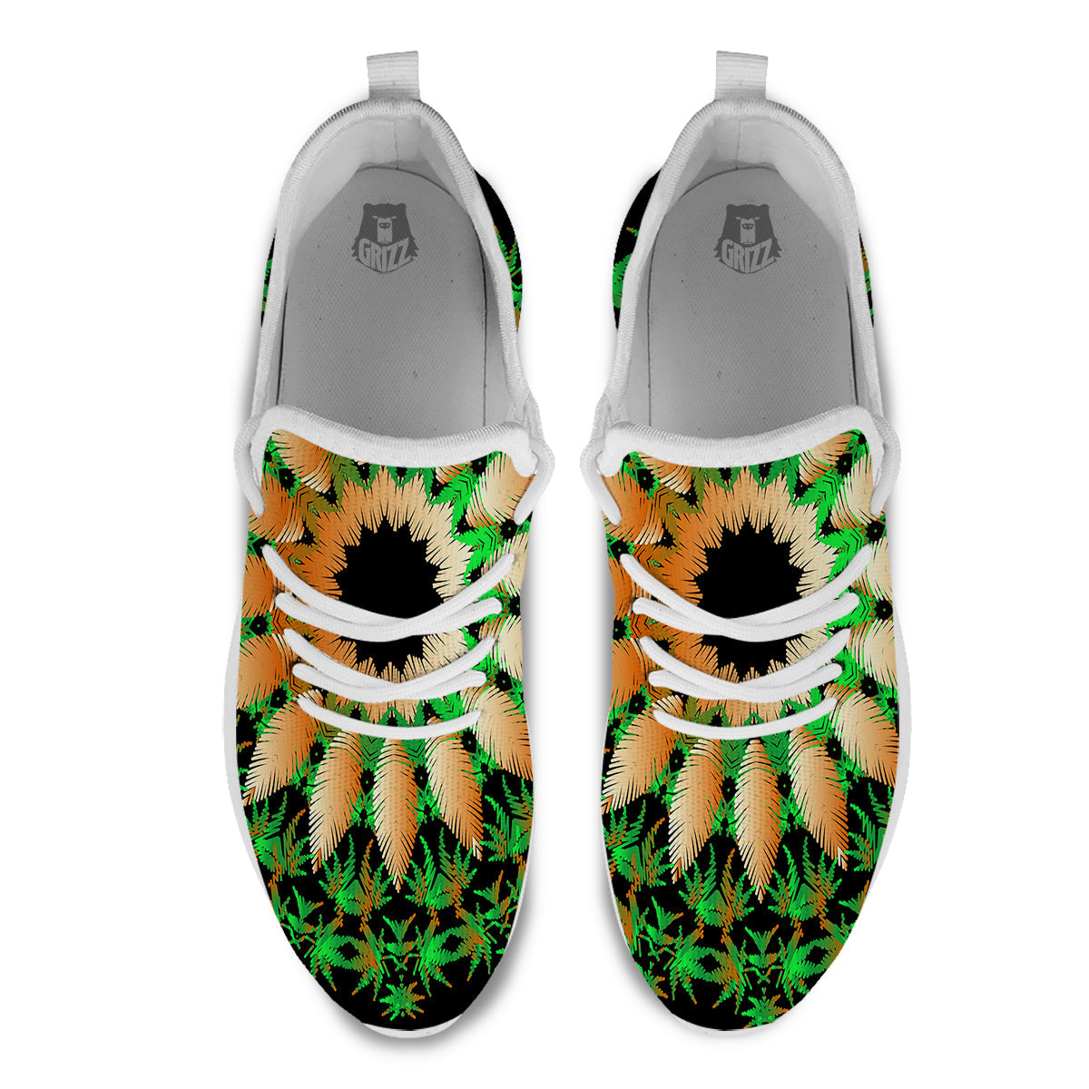 Mandala Cannabis Leaf Print White Athletic Shoes-grizzshop