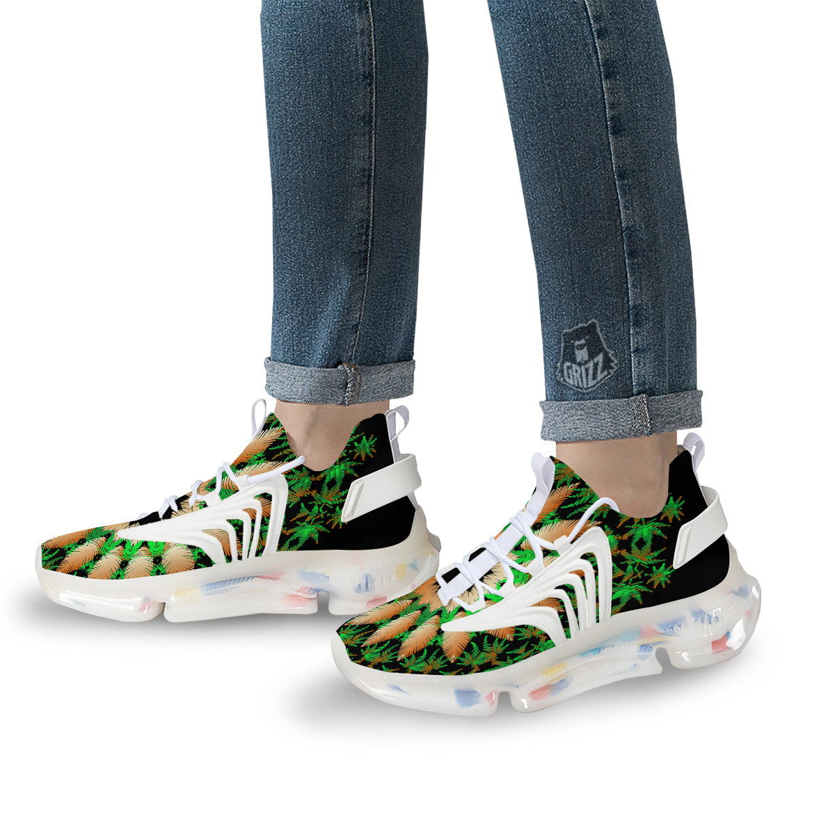 Mandala Cannabis Leaf Print White Gym Shoes-grizzshop