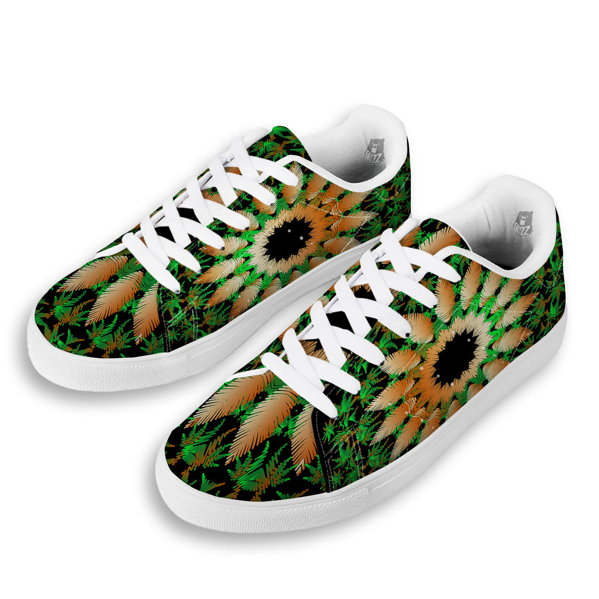 Mandala Cannabis Leaf Print White Low Top Sneakers-grizzshop