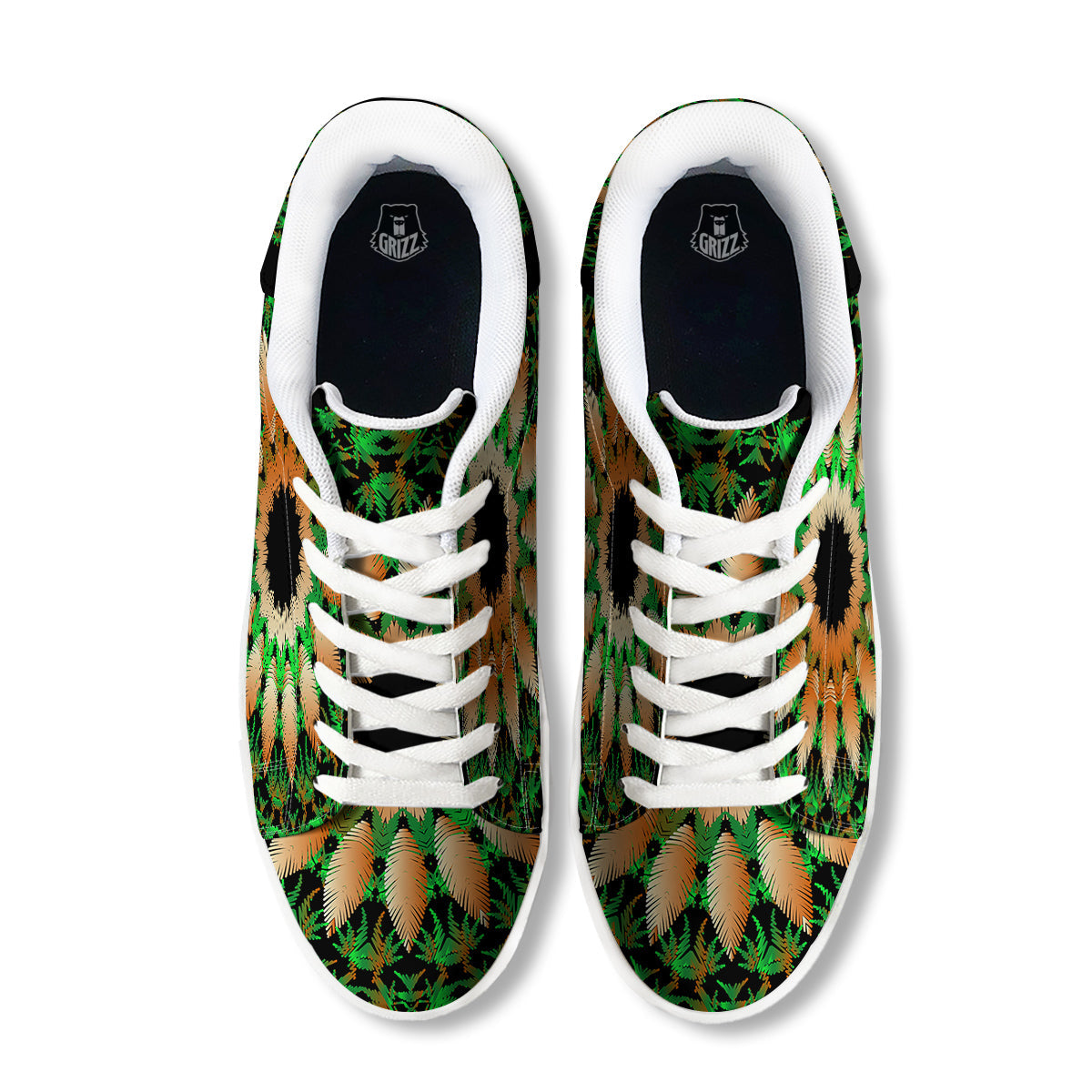Mandala Cannabis Leaf Print White Low Top Sneakers-grizzshop
