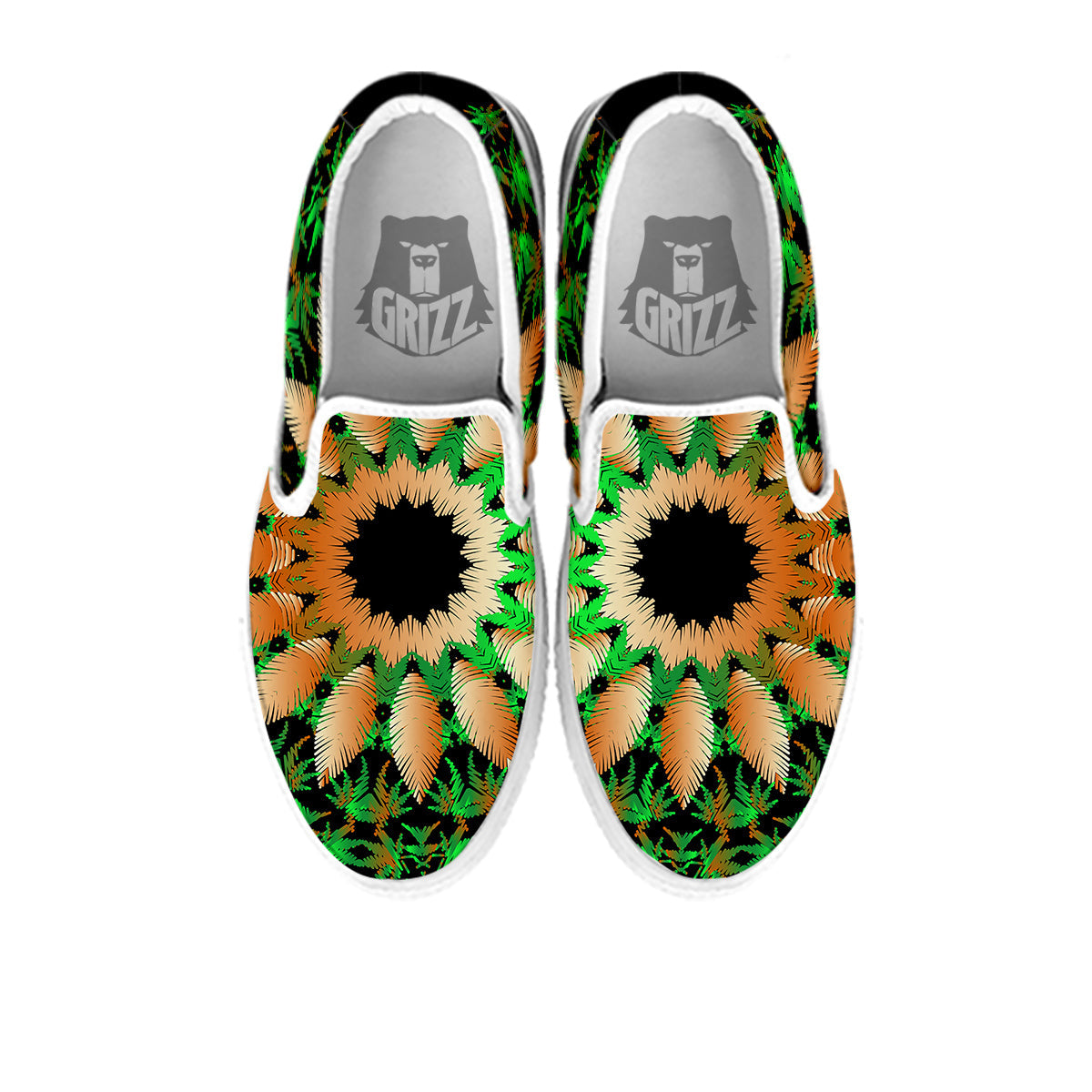 Mandala Cannabis Leaf Print White Slip On Shoes-grizzshop