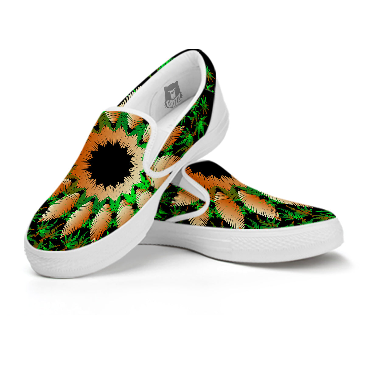 Mandala Cannabis Leaf Print White Slip On Shoes-grizzshop