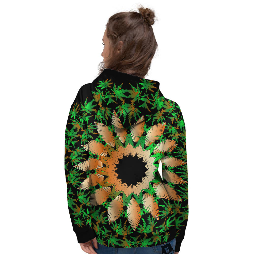 Mandala Cannabis Leaf Print Women's Hoodie-grizzshop