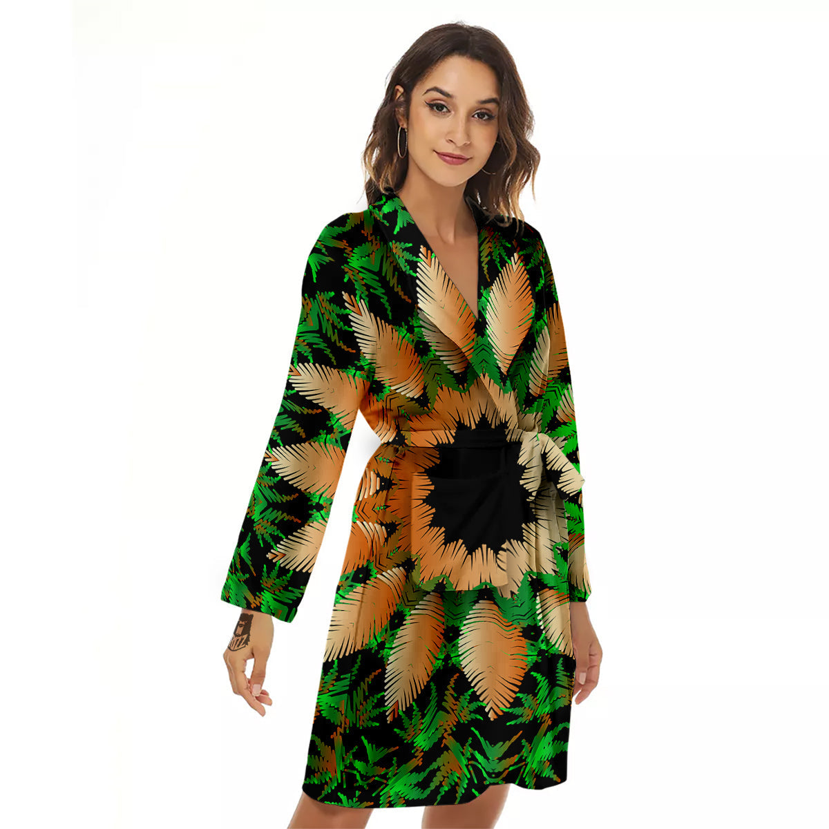 Mandala Cannabis Leaf Print Women's Robe-grizzshop