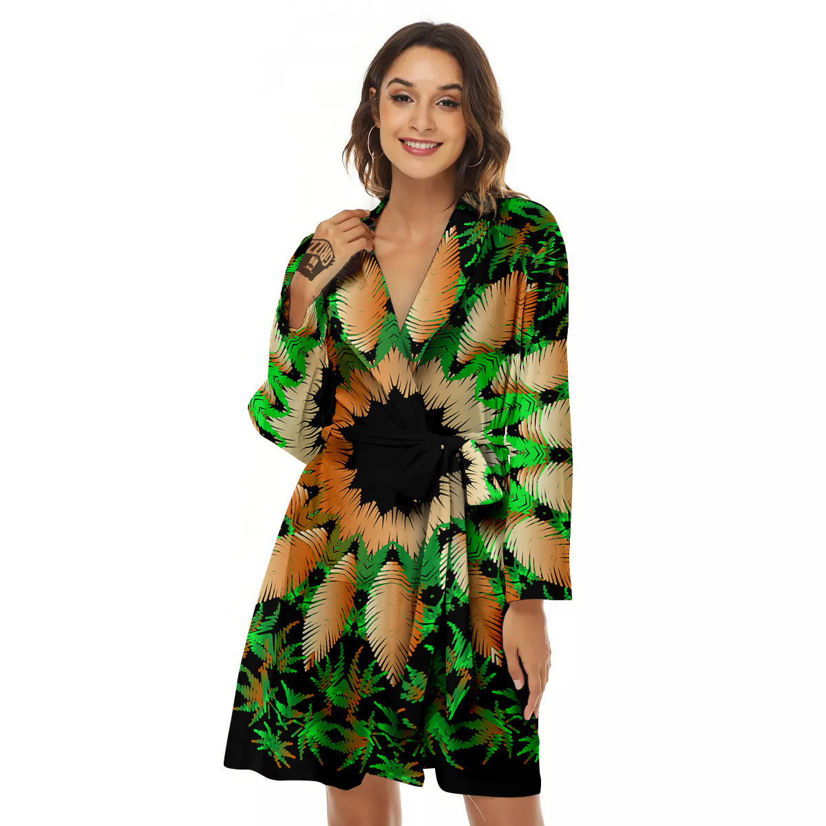 Mandala Cannabis Leaf Print Women's Robe-grizzshop