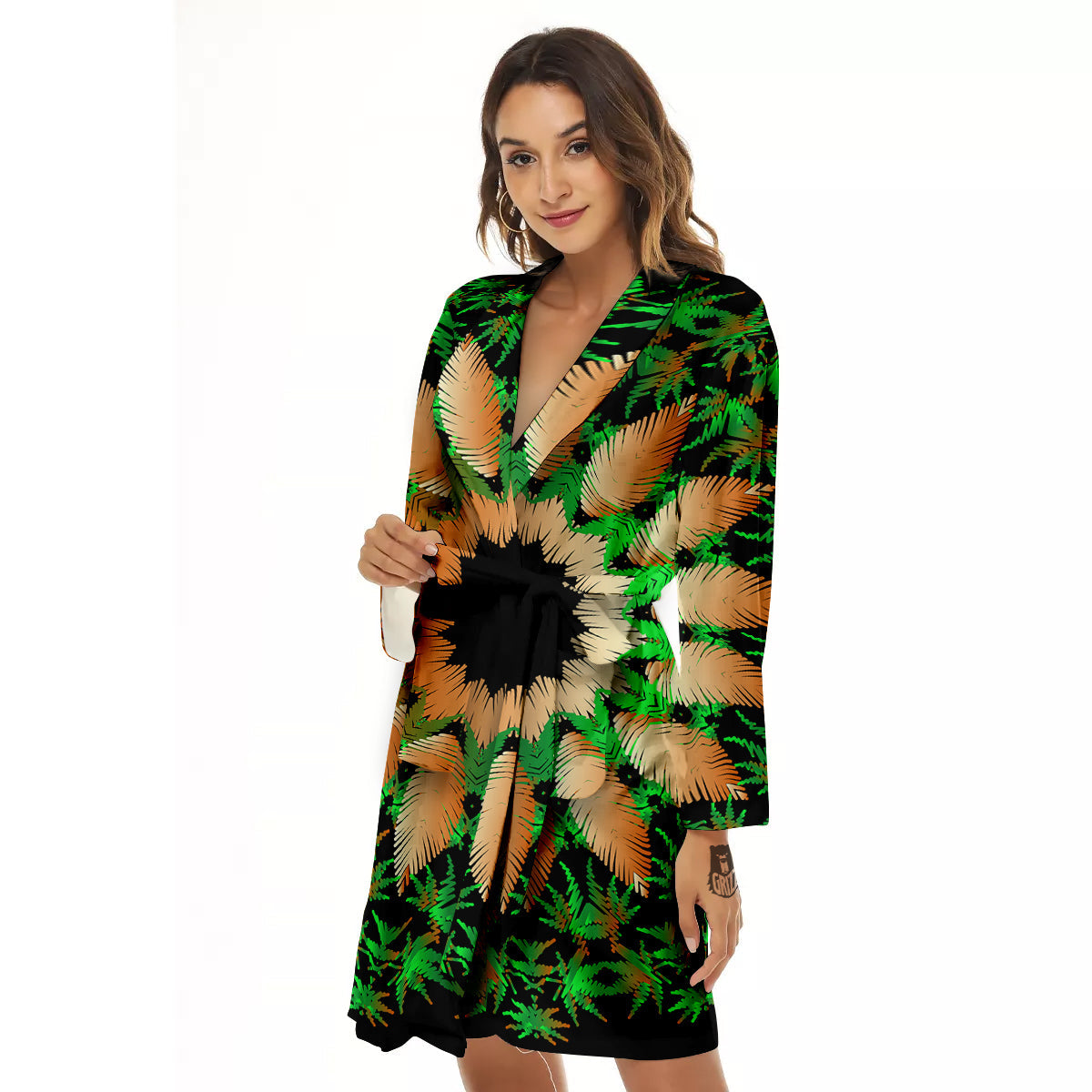 Mandala Cannabis Leaf Print Women's Robe-grizzshop