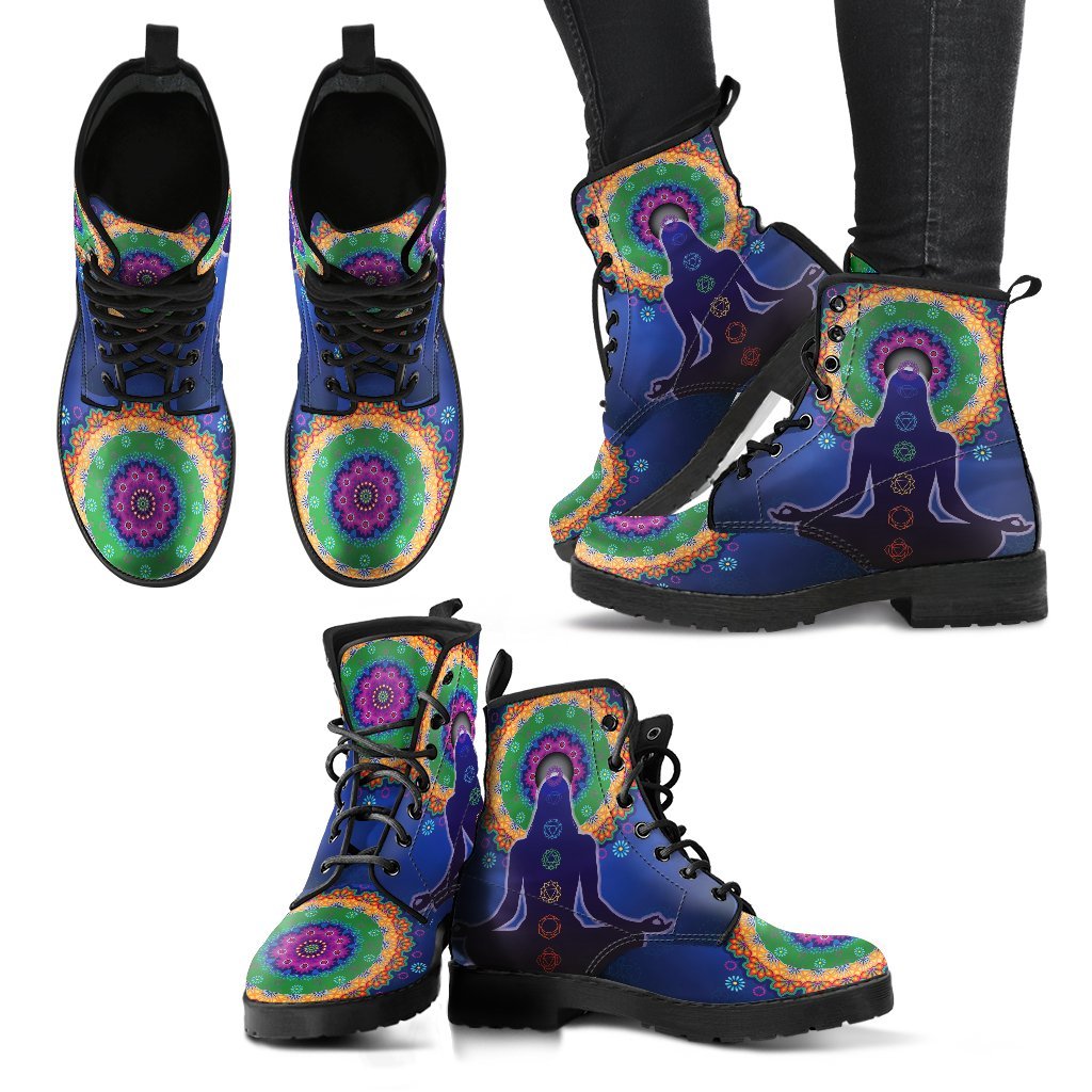 Mandala Chakra Women's Leather Boots-grizzshop