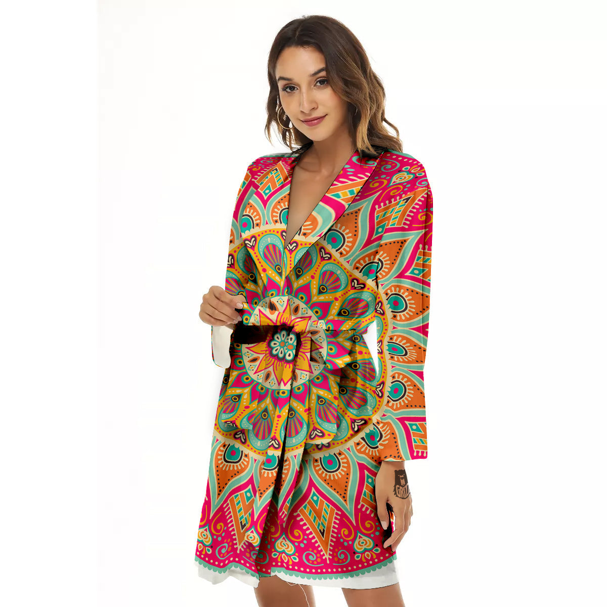 Mandala Circle Colorful Print Women's Robe-grizzshop