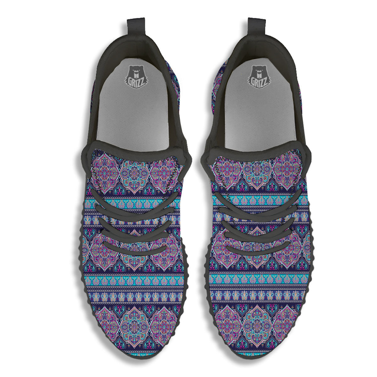 Mandala Ethnic Bohemian Print Pattern Black Walking Shoes-grizzshop