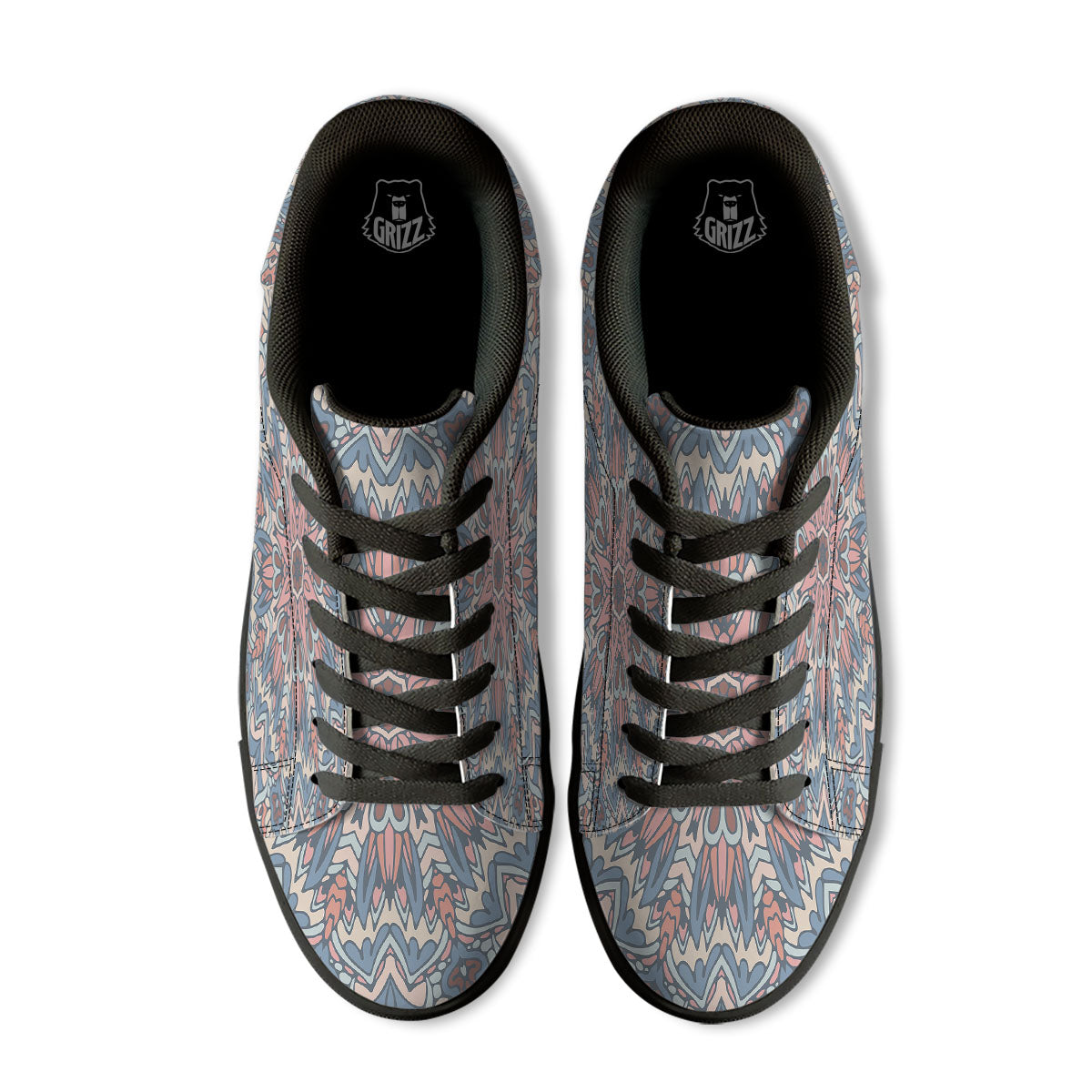 Mandala Ethnic Pastel Print Black Low Top Sneakers-grizzshop