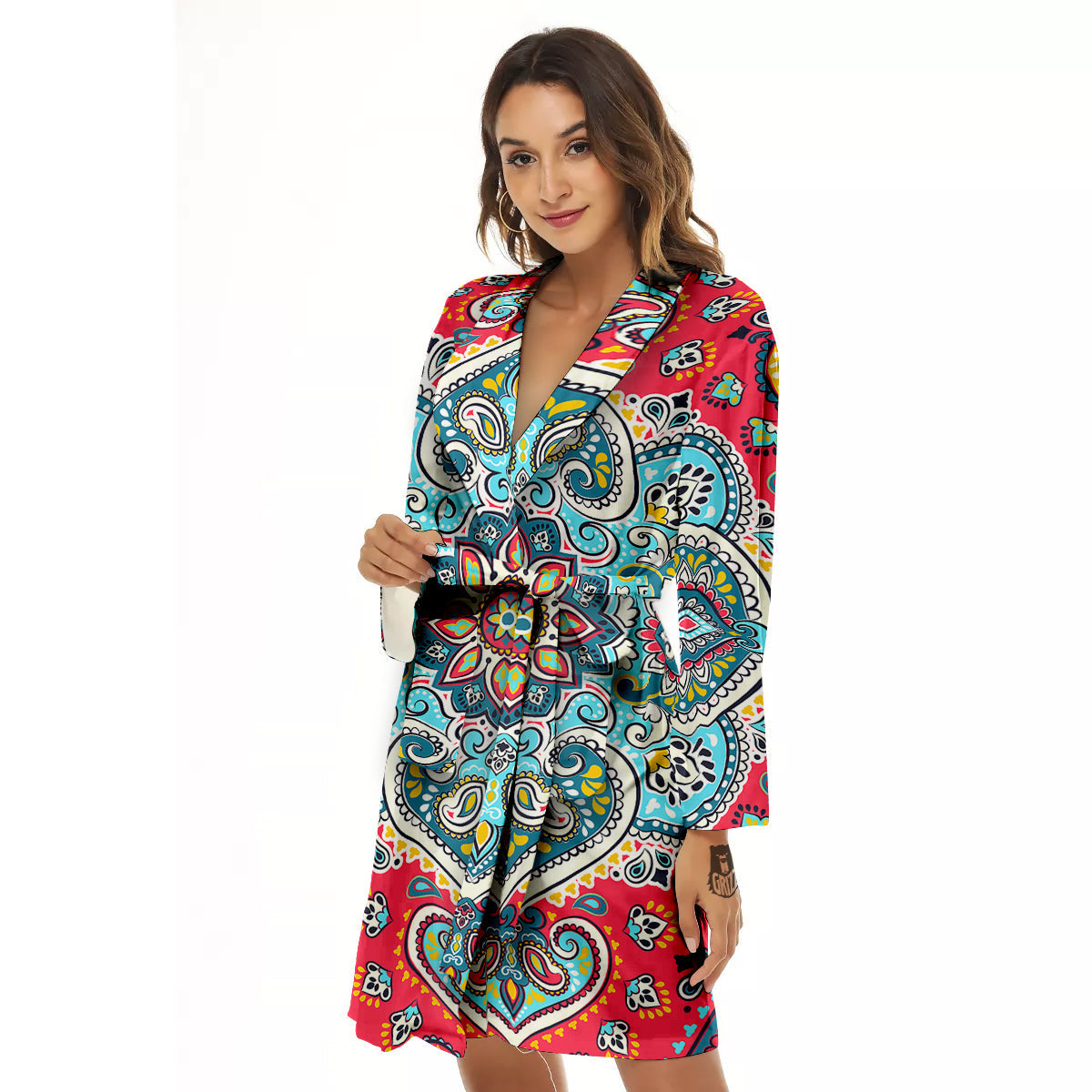 Mandala Floral Colorful Print Women's Robe-grizzshop