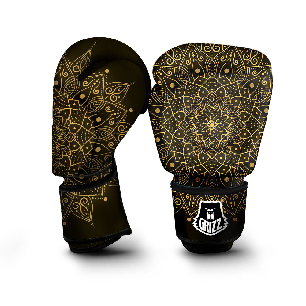 Mandala Gold And Black Print Boxing Gloves-grizzshop