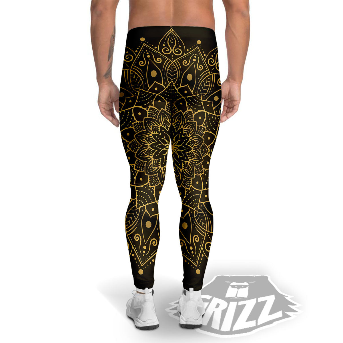 Mandala Gold And Black Print Men's Leggings-grizzshop