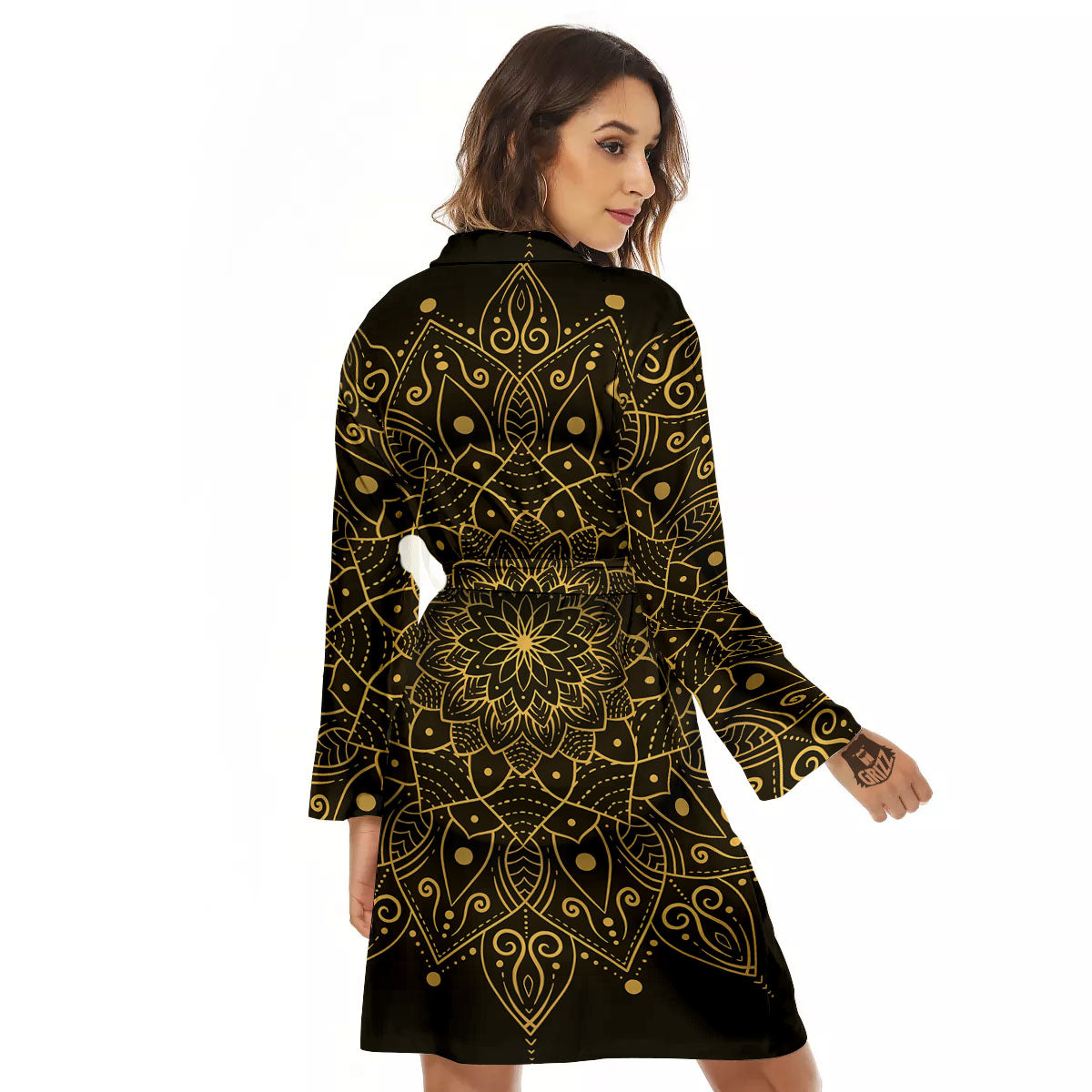 Mandala Gold And Black Print Women's Robe-grizzshop