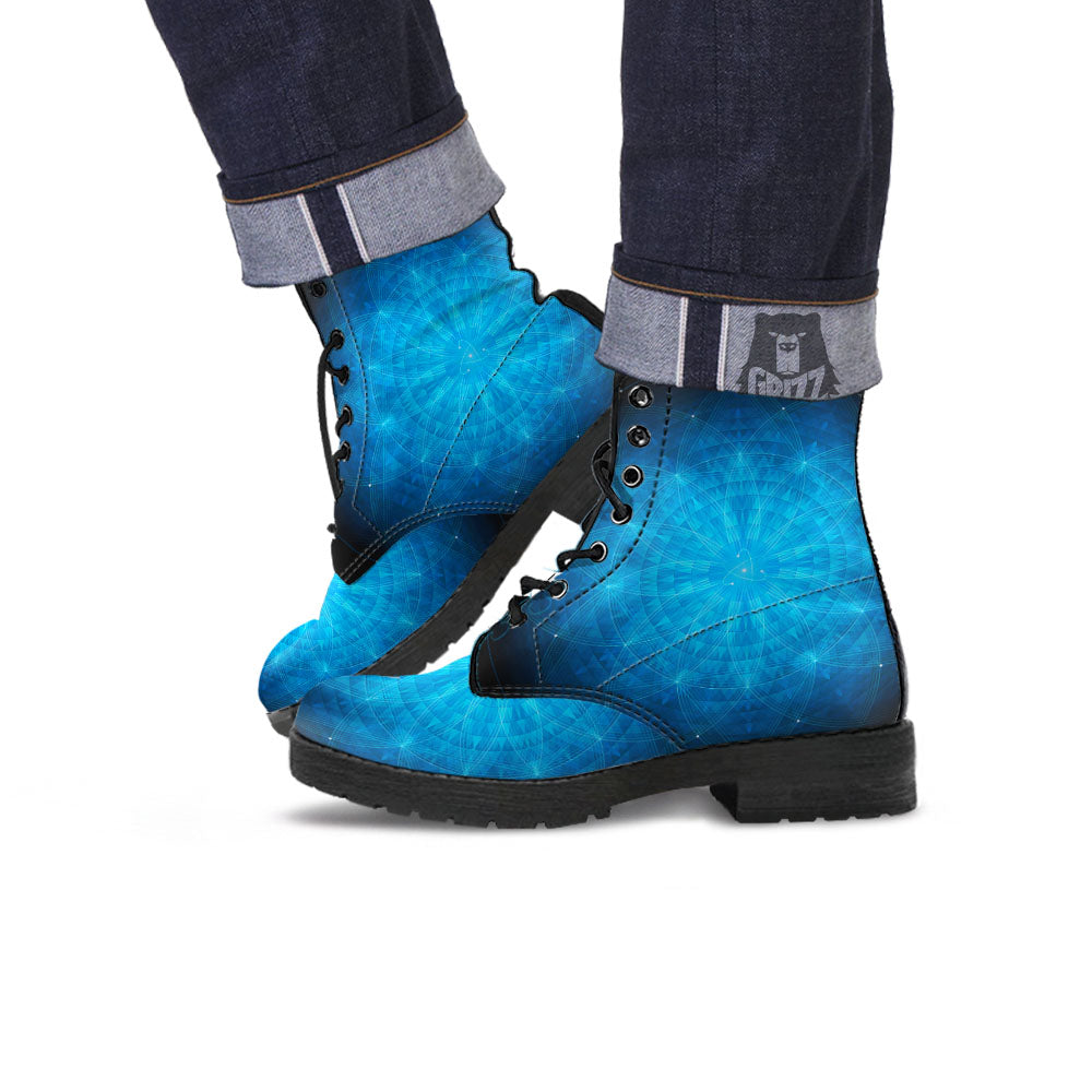 Mandala Light Print Leather Boots-grizzshop