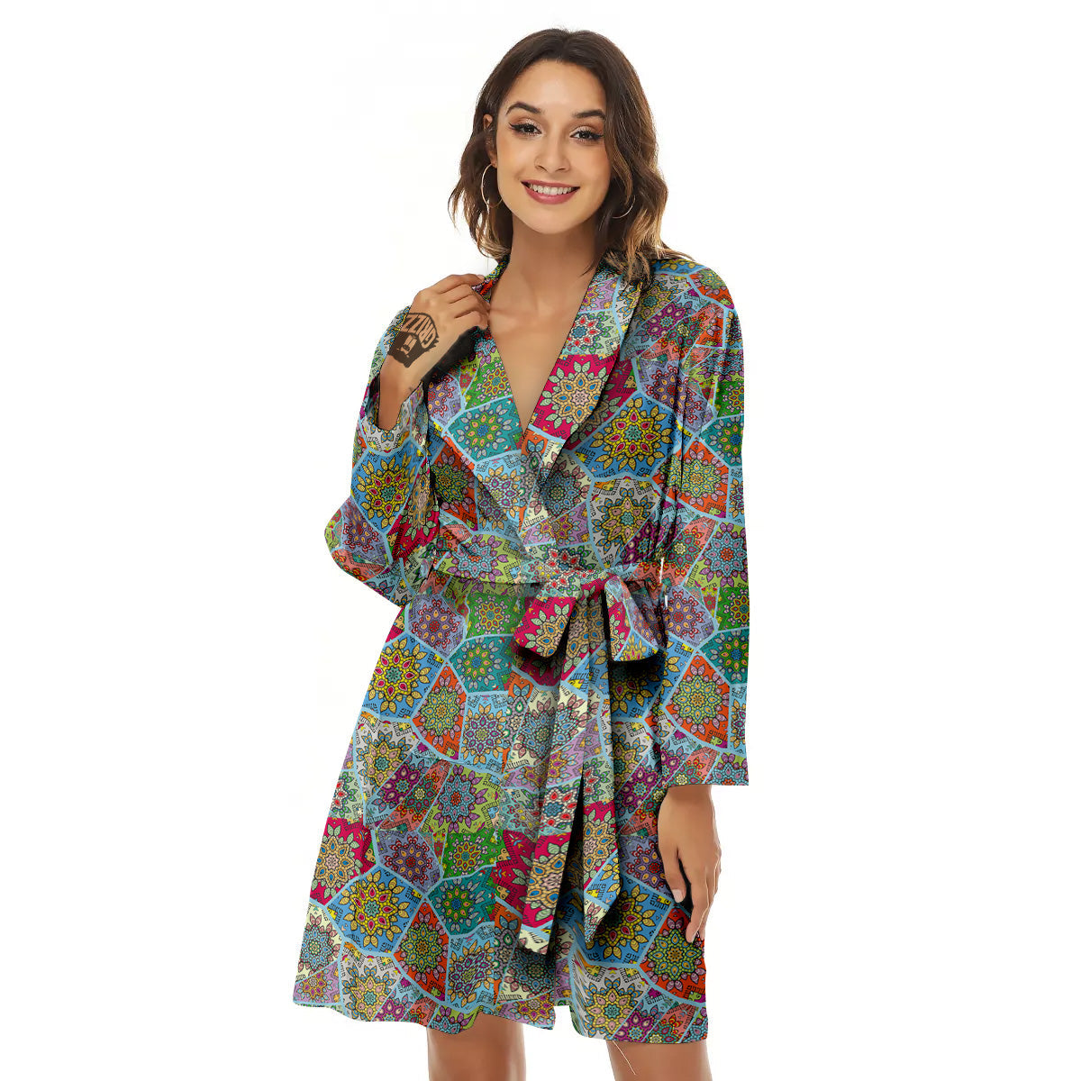 Mandala Patchwork Bohemian Indian Print Women's Robe-grizzshop
