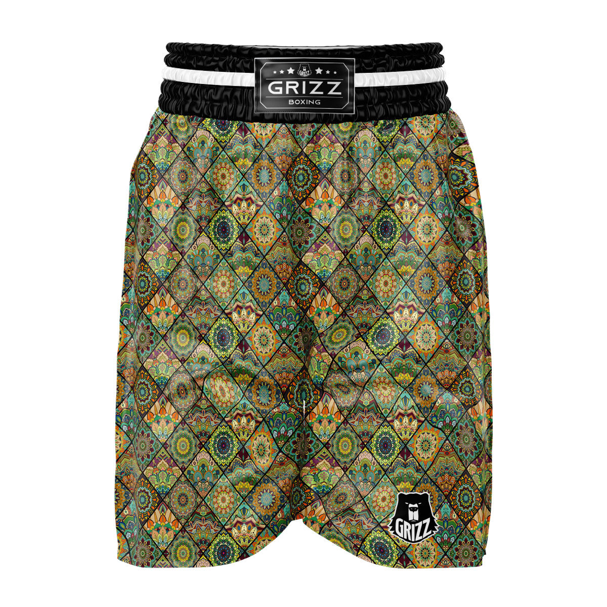 Mandala Patchwork Oval Bohemian Print Pattern Boxing Shorts-grizzshop