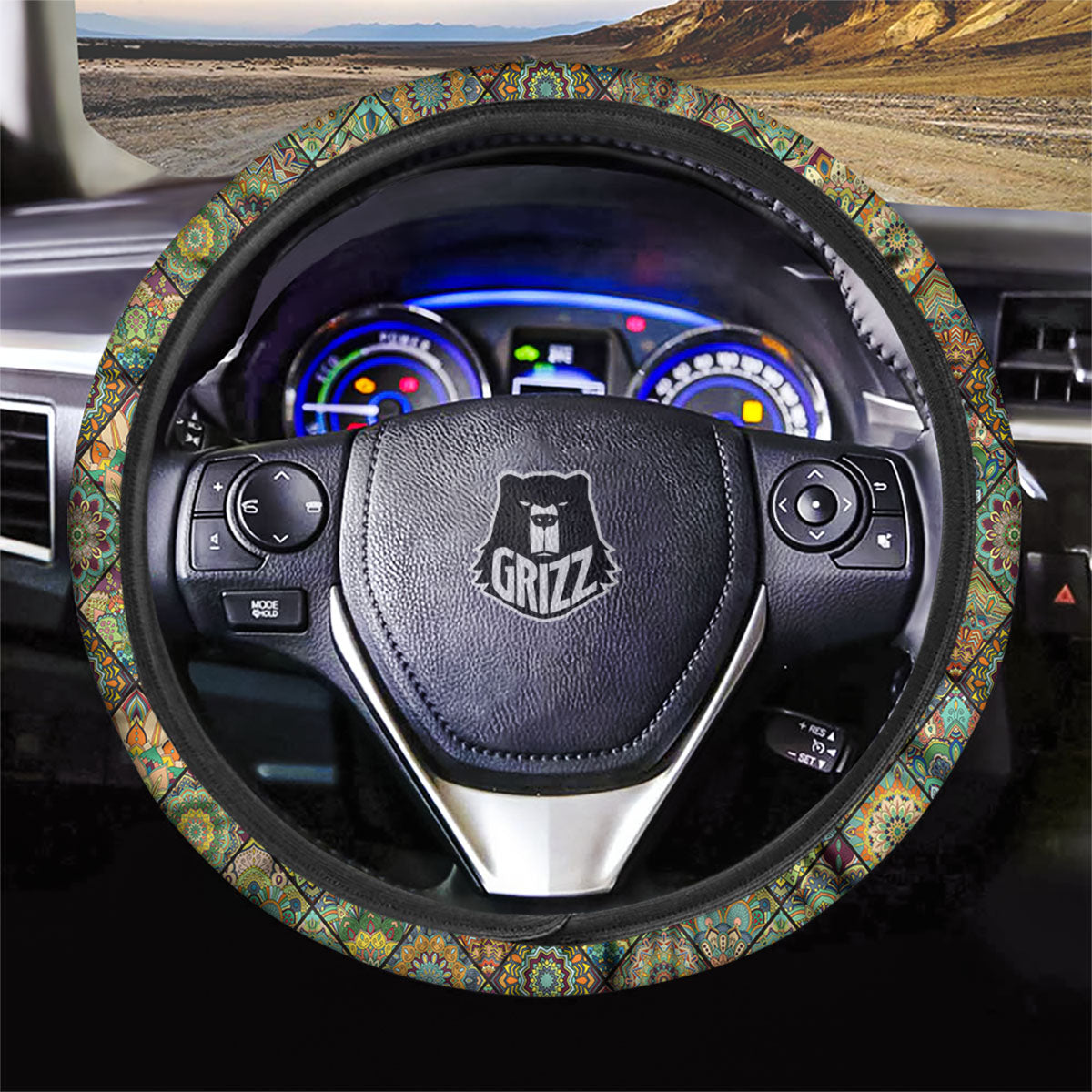 Mandala Patchwork Oval Bohemian Print Pattern Car Steering Wheel Cover-grizzshop