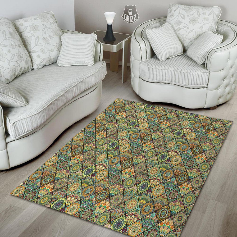 Mandala Patchwork Oval Bohemian Print Pattern Floor Mat-grizzshop