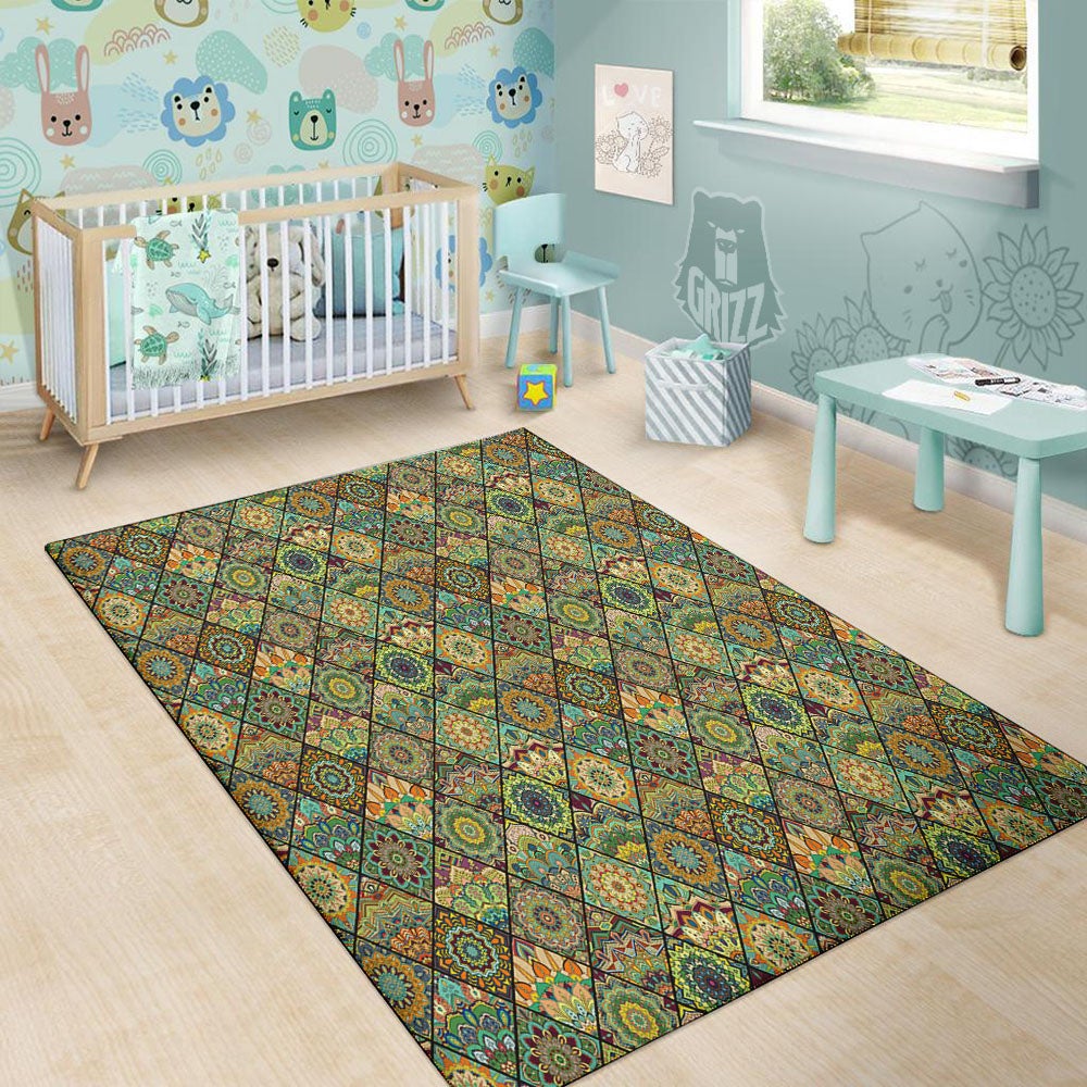 Mandala Patchwork Oval Bohemian Print Pattern Floor Mat-grizzshop