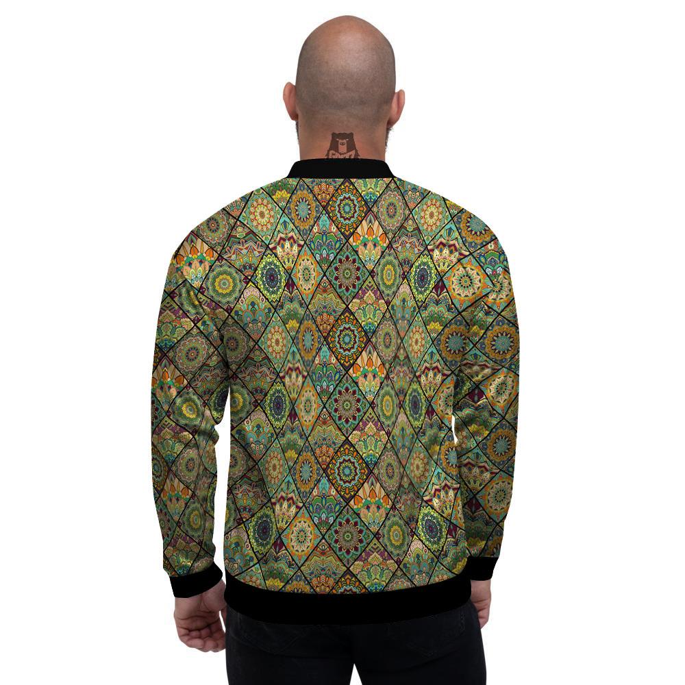 Mandala Patchwork Oval Bohemian Print Pattern Men's Bomber Jacket-grizzshop