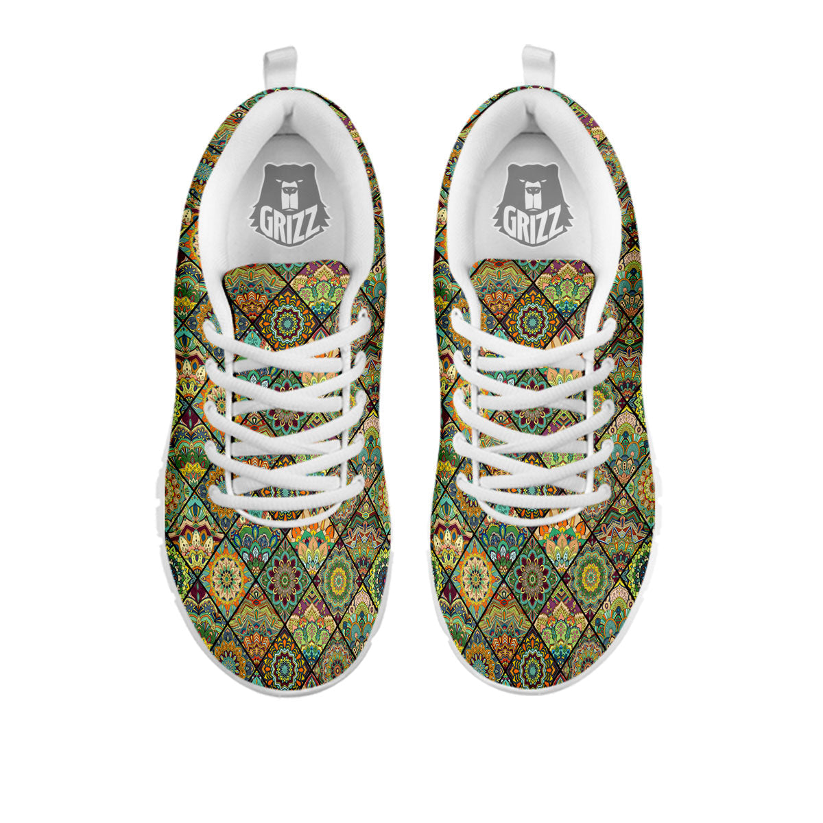 Mandala Patchwork Oval Bohemian Print Pattern White Sneaker-grizzshop