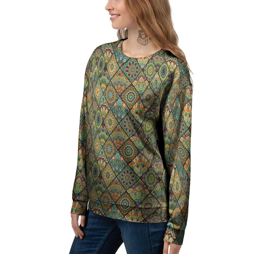 Mandala Patchwork Oval Bohemian Print Pattern Women's Sweatshirt-grizzshop