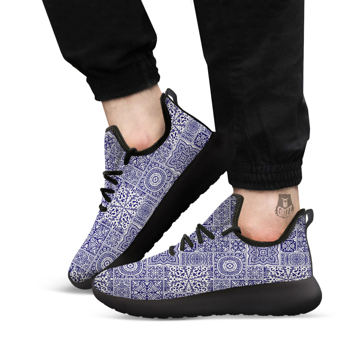 Mandala Patchwork Square Bohemian Print Pattern Black Athletic Shoes-grizzshop