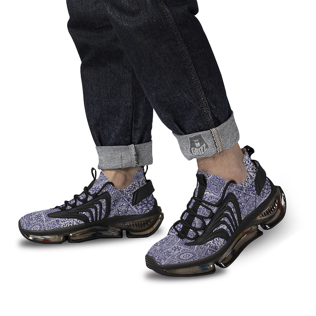 Mandala Patchwork Square Bohemian Print Pattern Black Gym Shoes-grizzshop