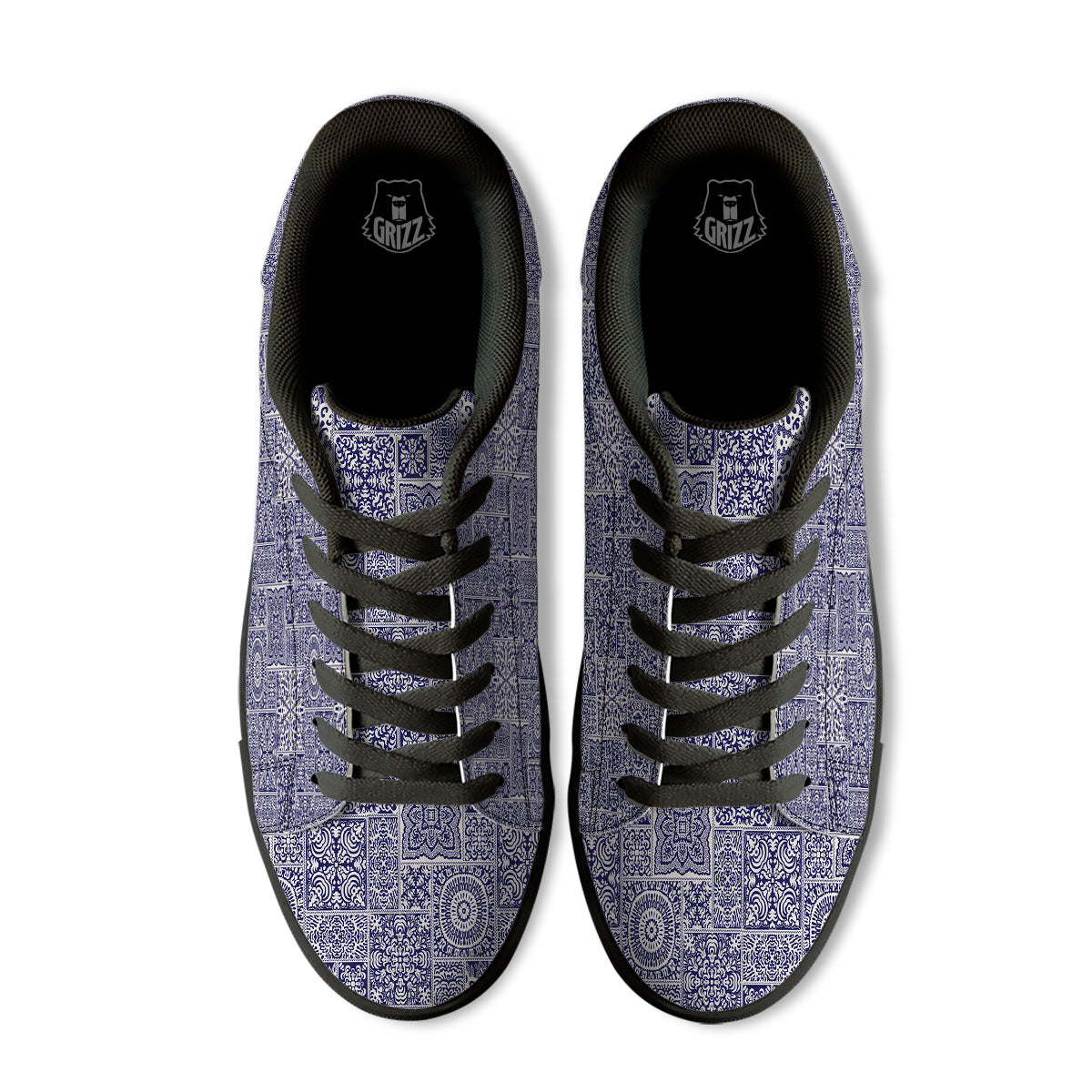 Mandala Patchwork Square Bohemian Print Pattern Black Low Top Sneakers-grizzshop
