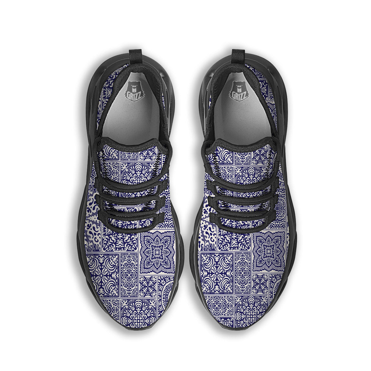 Mandala Patchwork Square Bohemian Print Pattern Black Running Shoes-grizzshop
