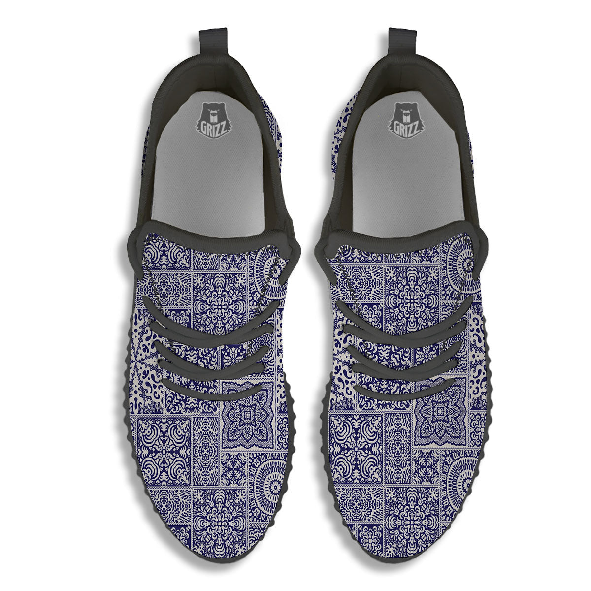 Mandala Patchwork Square Bohemian Print Pattern Black Walking Shoes-grizzshop