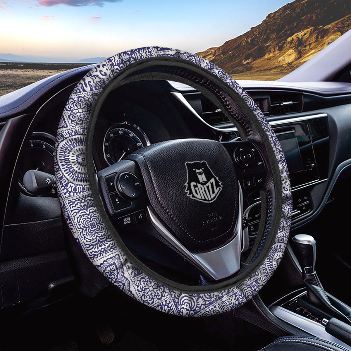 Mandala Patchwork Square Bohemian Print Pattern Car Steering Wheel Cover-grizzshop