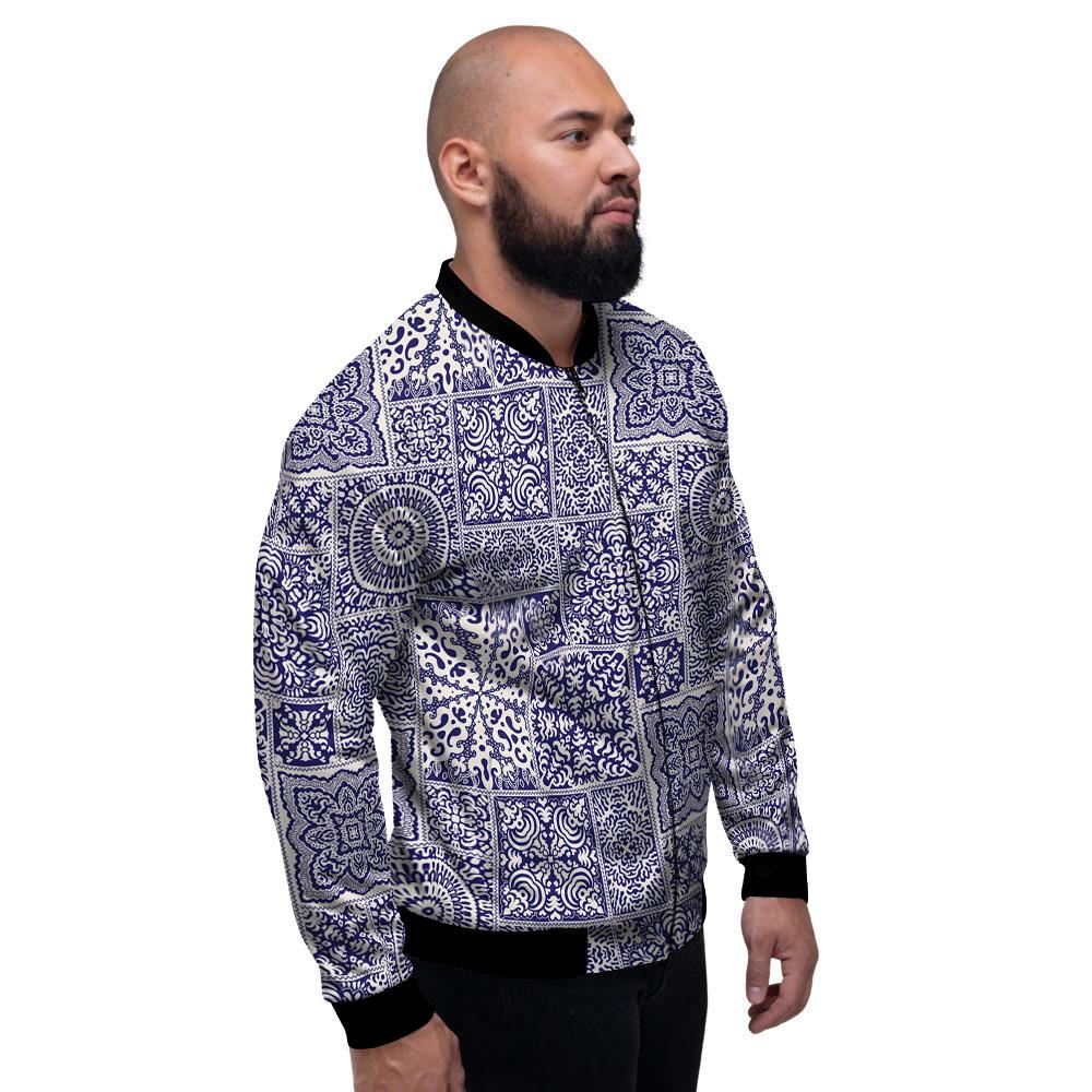 Mandala Patchwork Square Bohemian Print Pattern Men's Bomber Jacket-grizzshop