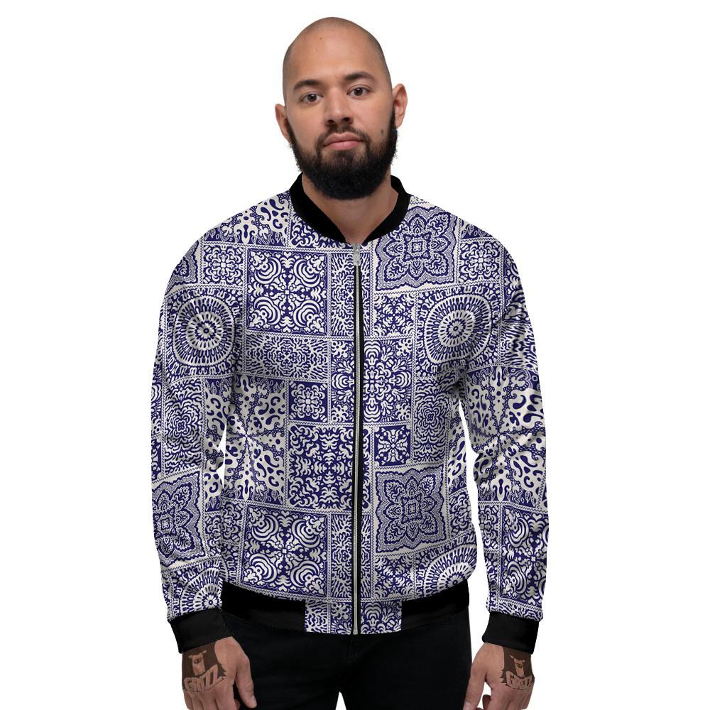 Mandala Patchwork Square Bohemian Print Pattern Men's Bomber Jacket-grizzshop