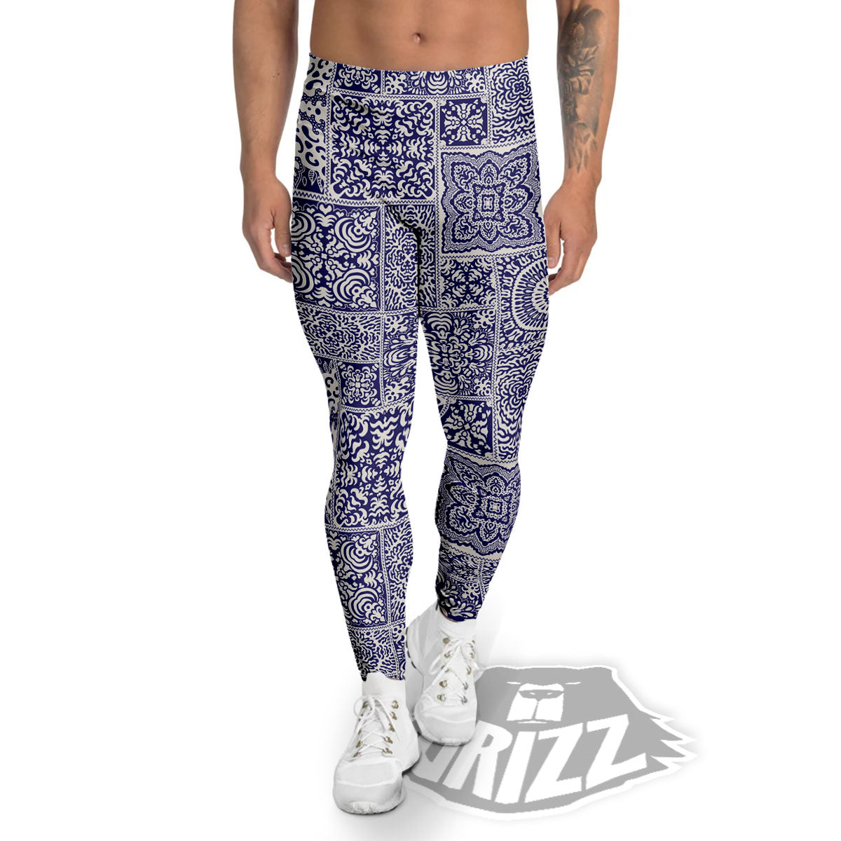 Mandala Patchwork Square Bohemian Print Pattern Men's Leggings-grizzshop