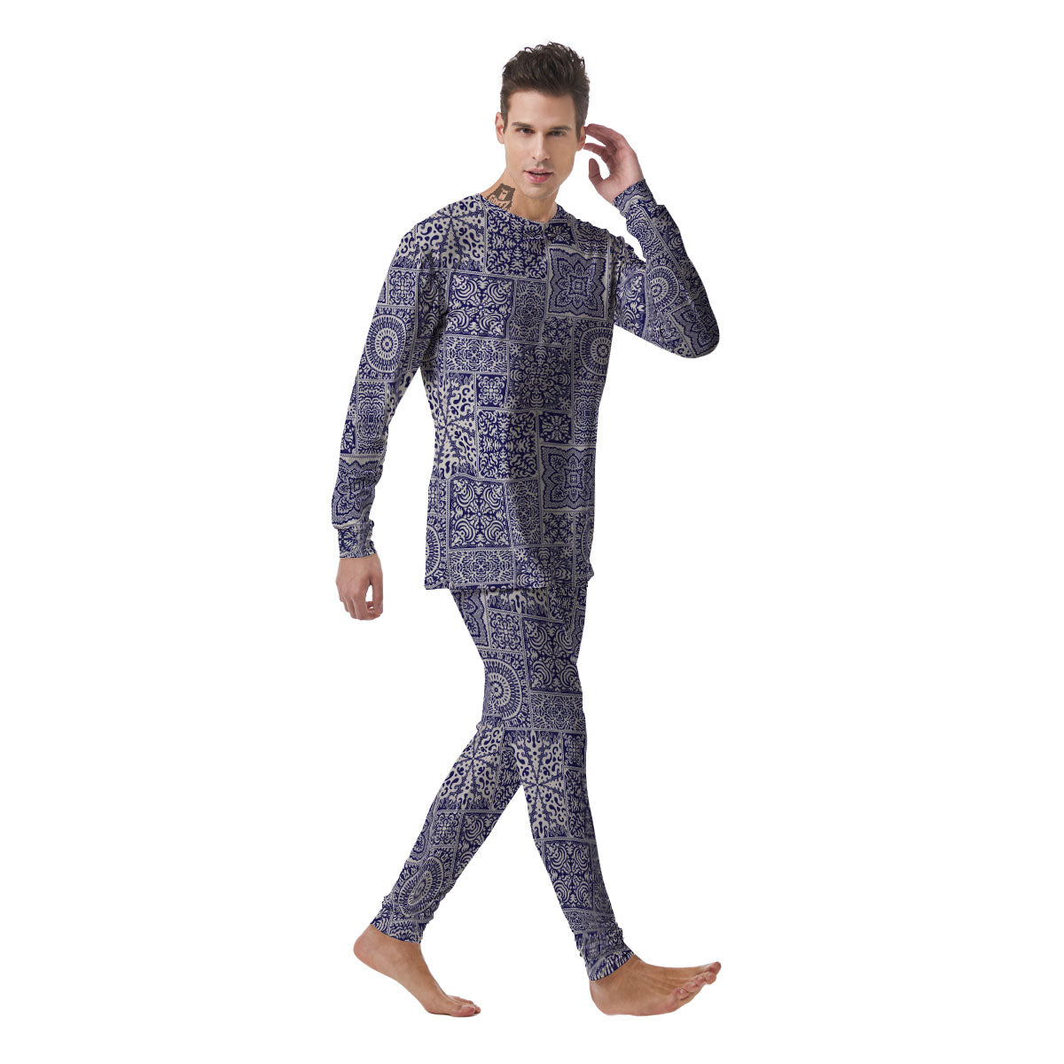 Mandala Patchwork Square Bohemian Print Pattern Men's Pajamas-grizzshop