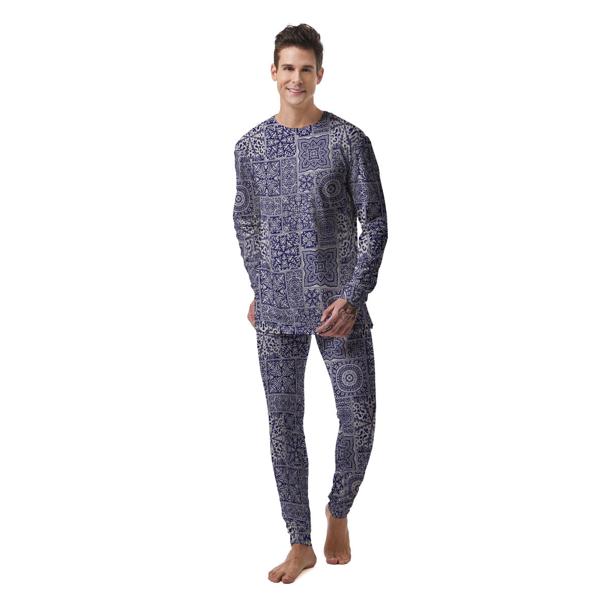 Mandala Patchwork Square Bohemian Print Pattern Men's Pajamas-grizzshop
