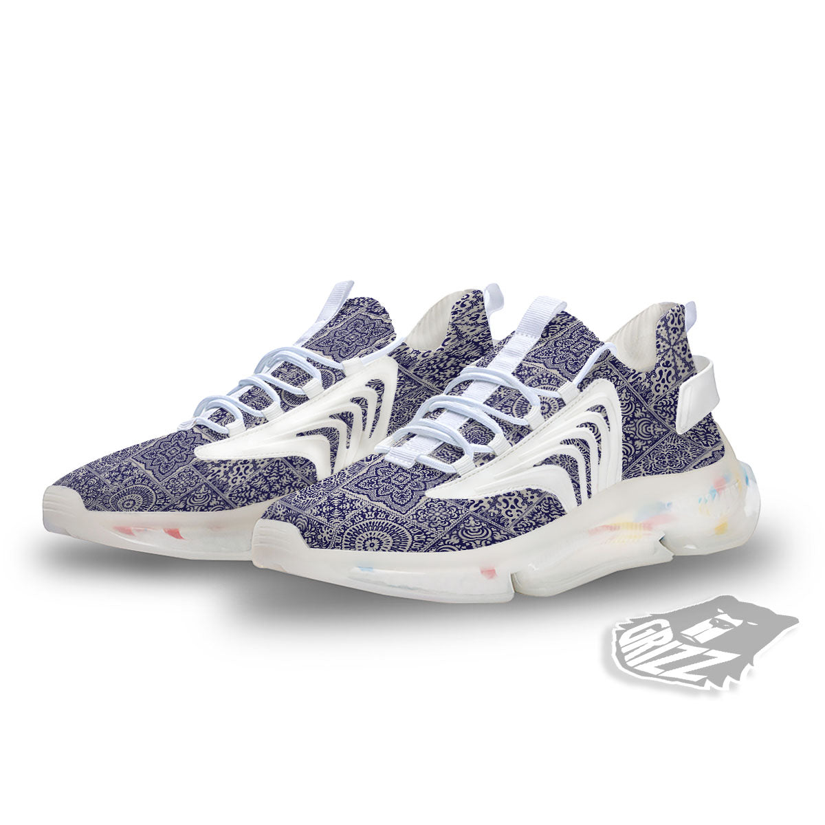 Mandala Patchwork Square Bohemian Print Pattern White Gym Shoes-grizzshop