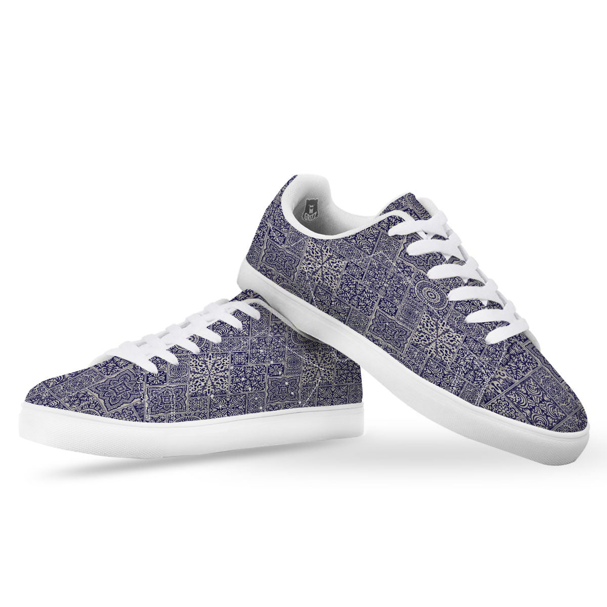 Mandala Patchwork Square Bohemian Print Pattern White Low Top Sneakers-grizzshop